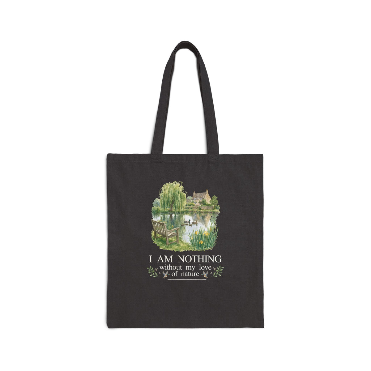 I Am Nothing Without My Love of Nature Tote Bag with Cute Ducks in a Pond, Cute Whimsy Nature Lover Tote Bag for Animal Lover