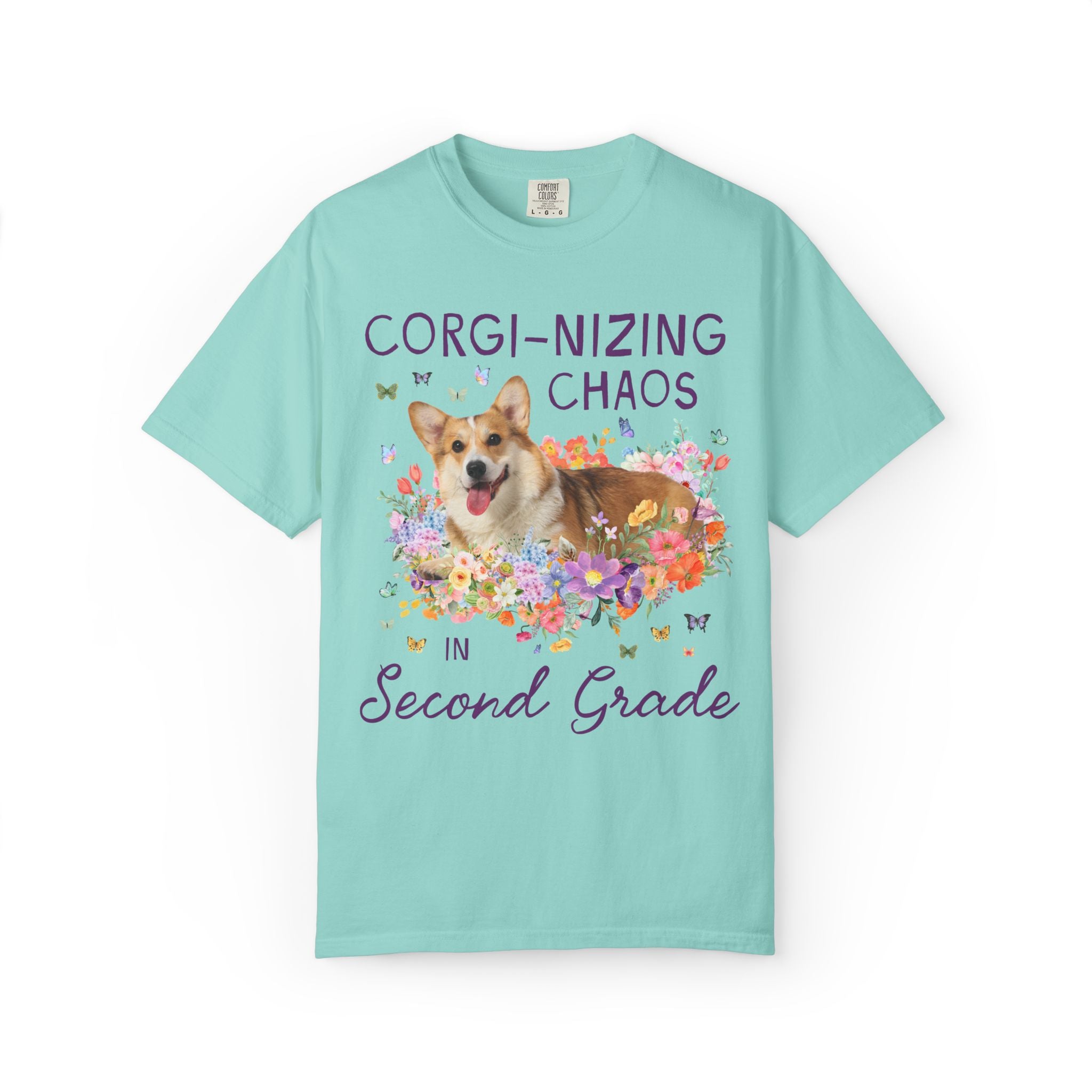 Second Grade Teacher Tee Shirt: Corgi-Nizing Chaos Floral Tee for Animal Lover, Cute Welsh Corgi Dog Matching Teacher Tee, Back to School