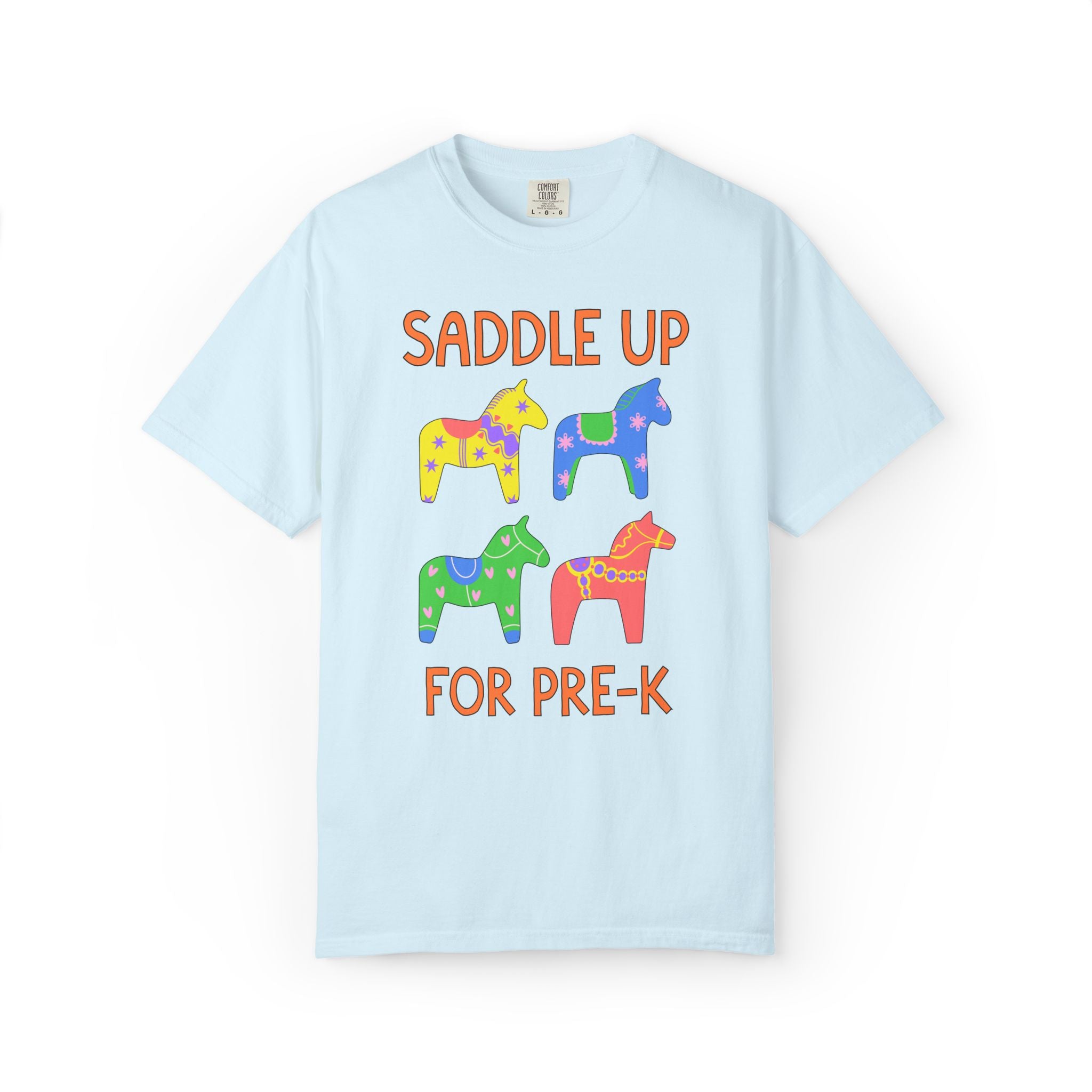Saddle Up for Pre-K: Cute Preschool Teacher Matching Preschool Office Staff Tee, Silly Dreamcore Aesthetic Tee with Horses, New Teacher Gift
