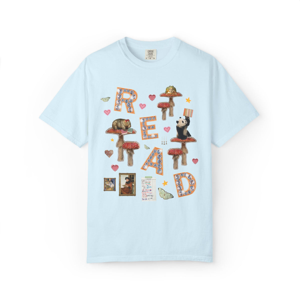 Read Animal Lover T-Shirt with Famous Paintings and Hearts, Cute 90s Aesthetic Book Lover or Bookworm T-Shirt for School Librarian or Reader