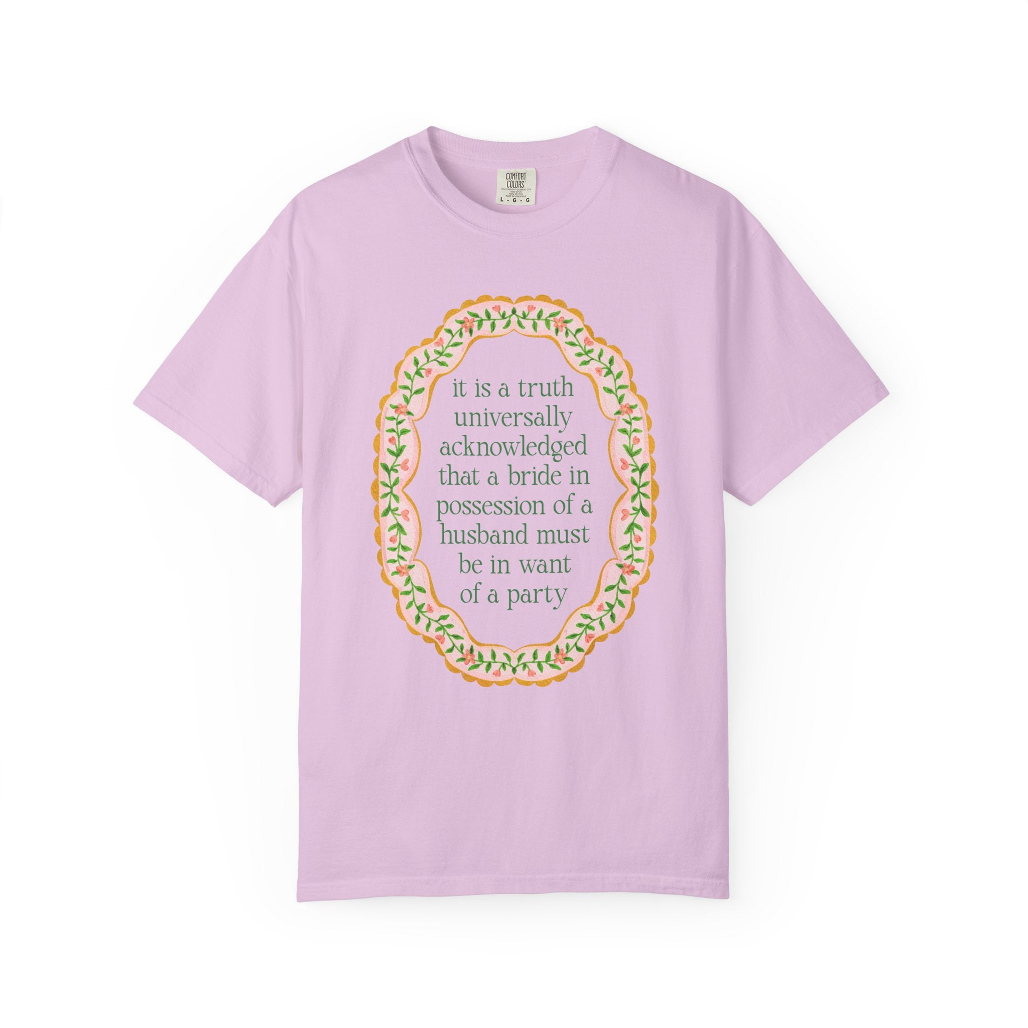 Jane Austen Bachelorette Tee Shirt for Romance Reader or Book Lover: Floral Pride and Prejudice T-Shirt, Matching Bride and Bachelorette Tee