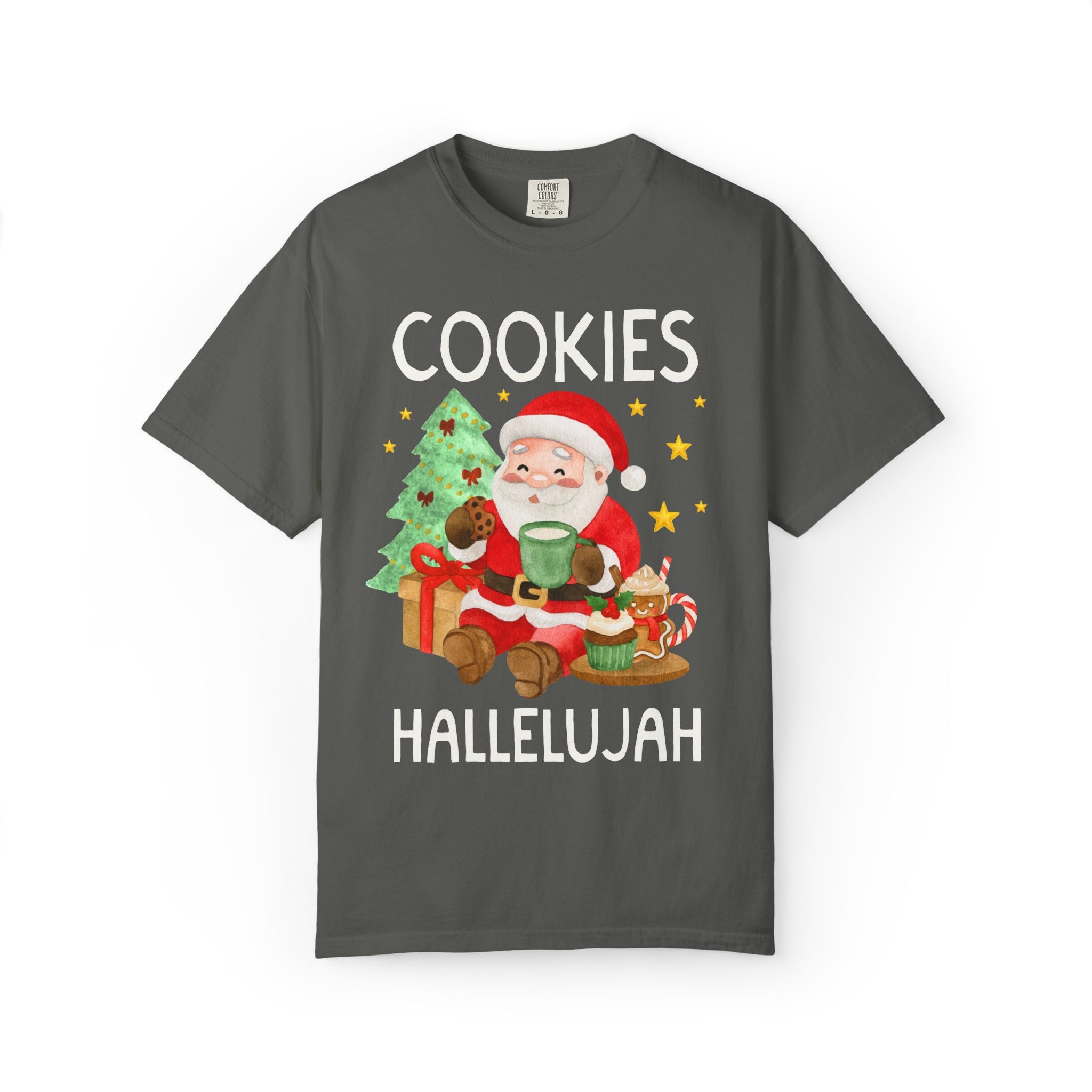 Christmas Baking Lover Tee Shirt with Santa Eating Cookies: Funny Vintage Aesthetic Holiday T-Shirt for Baking Cookies on Christmas Eve