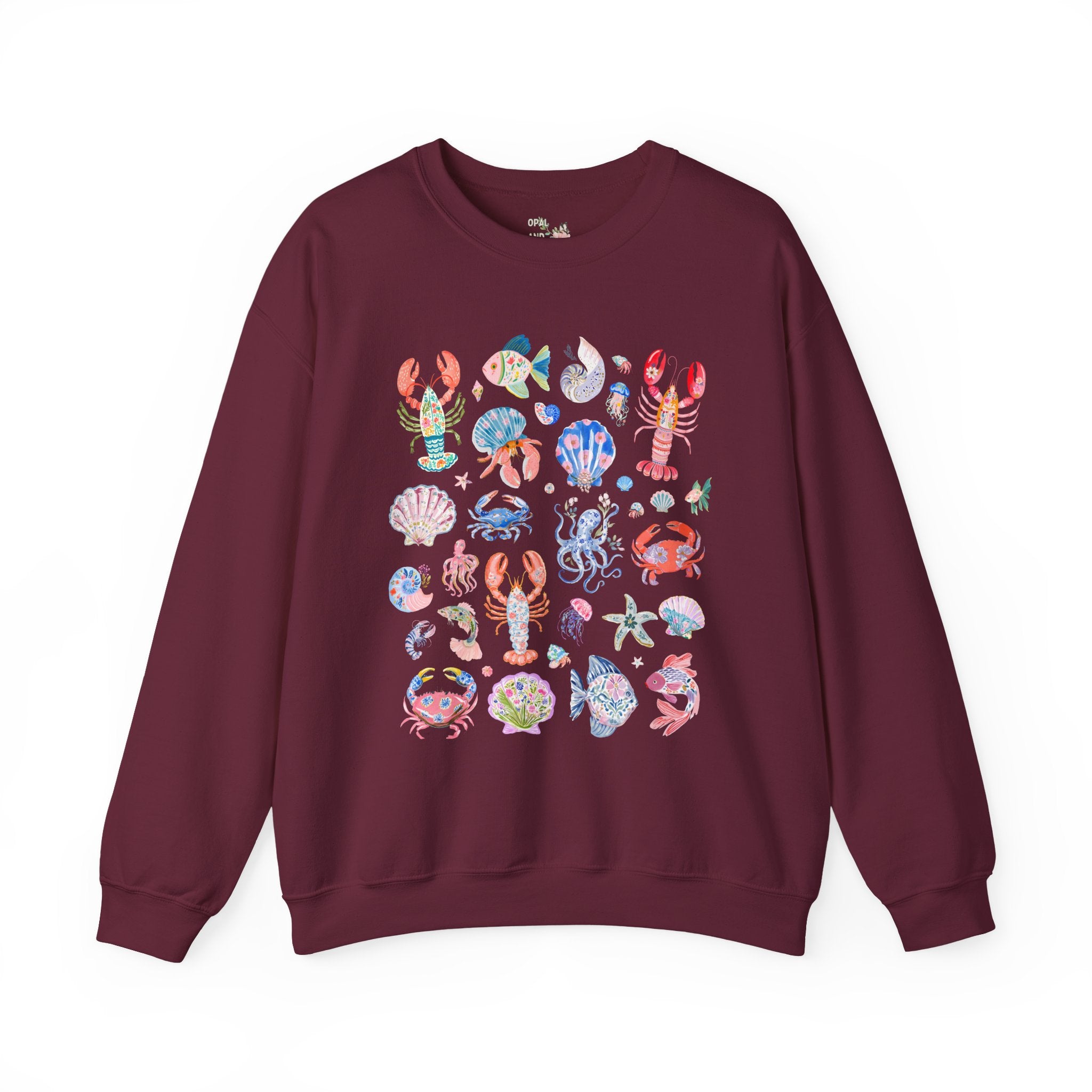 Floral Ocean Animal Lover Sweatshirt with Fish, Crabs, and Lobsters: Boho Flower Goblincore Crewneck for Trip to Beach, Matching Cruise Shirt