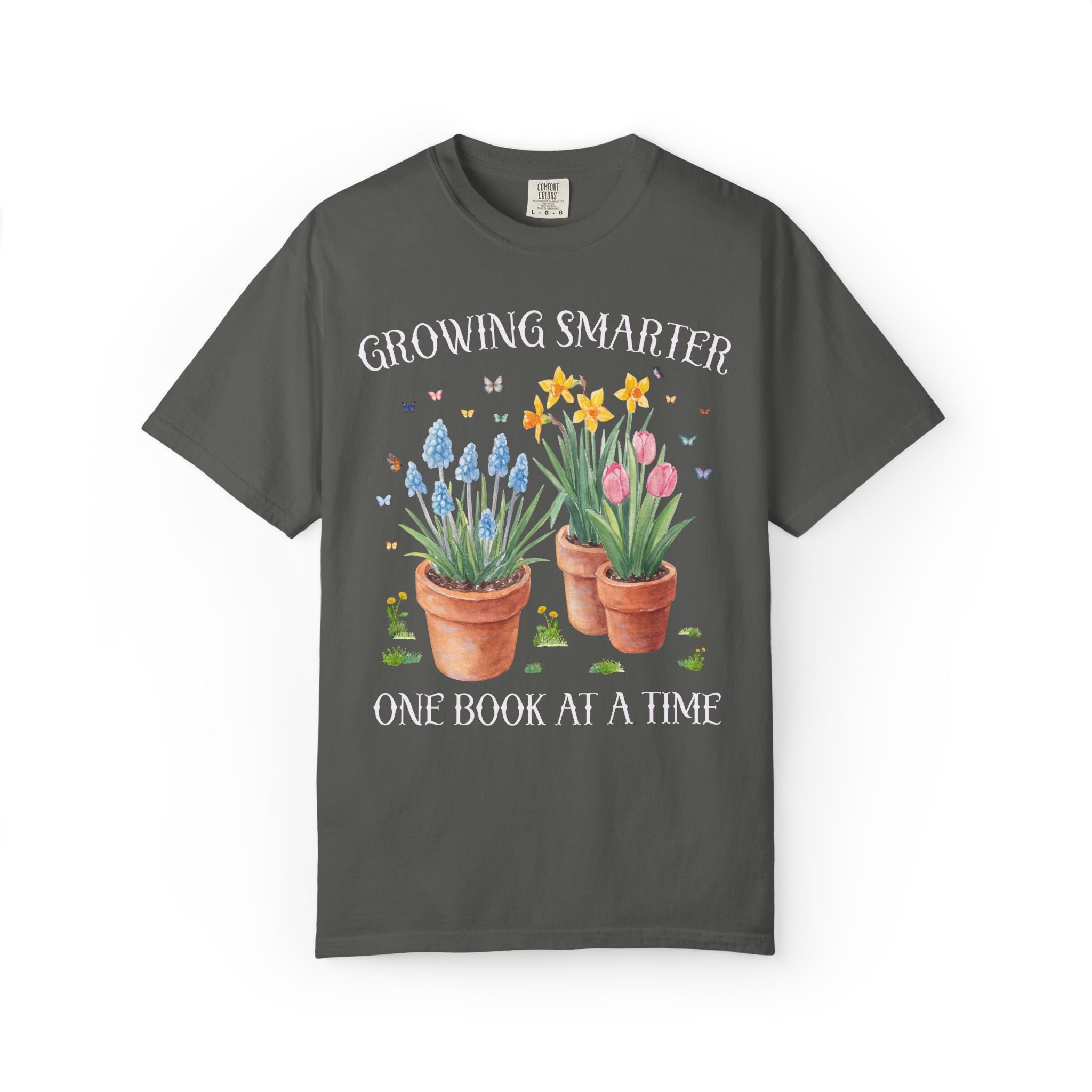 Growing Smarter One Book at a Time: Wildflower Elementary School Librarian Tee Shirt with Flowers: Matching Spring Teacher Tee Shirts for Back to School or Testing Day