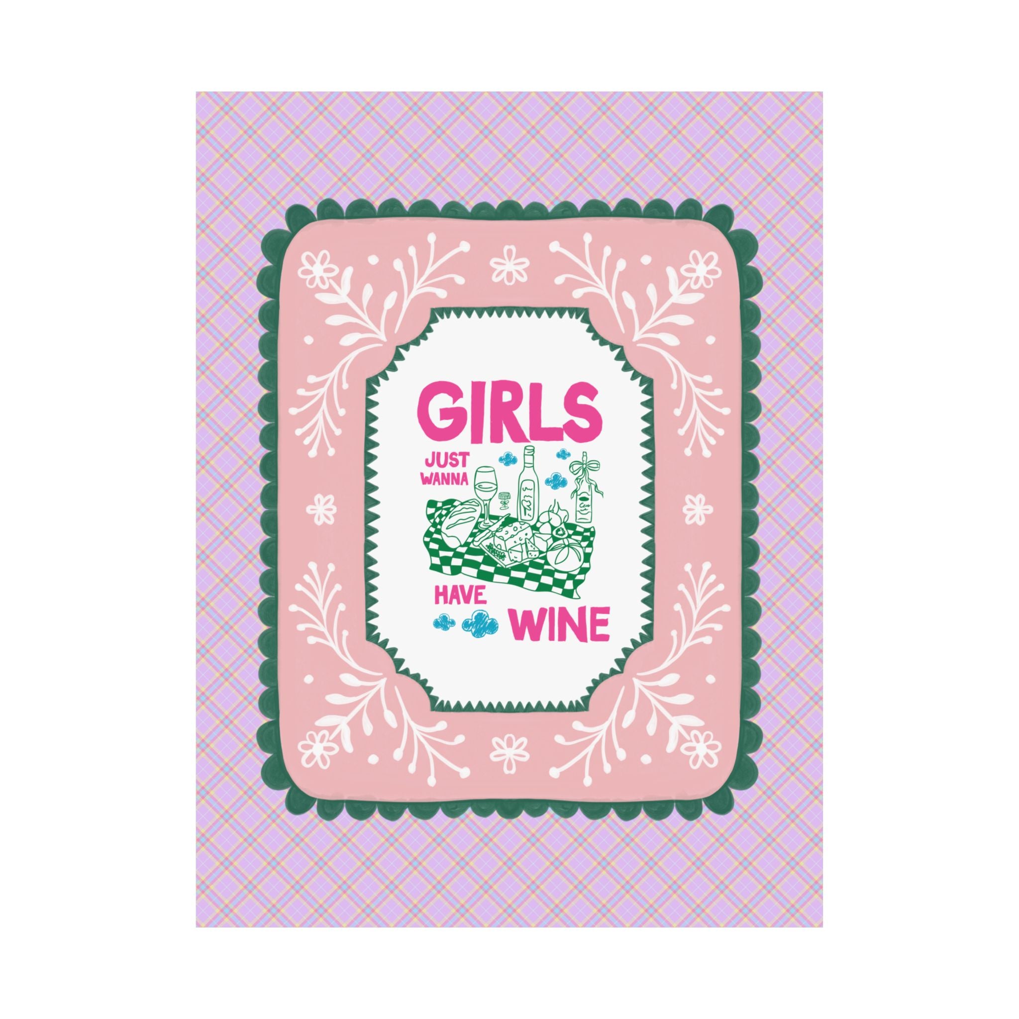 Girls Just Wanna Have Wine Drinking Poster Print for First Apartment, Funny Saying Decor for Kitchen or Living Room, Funny Friend Gift