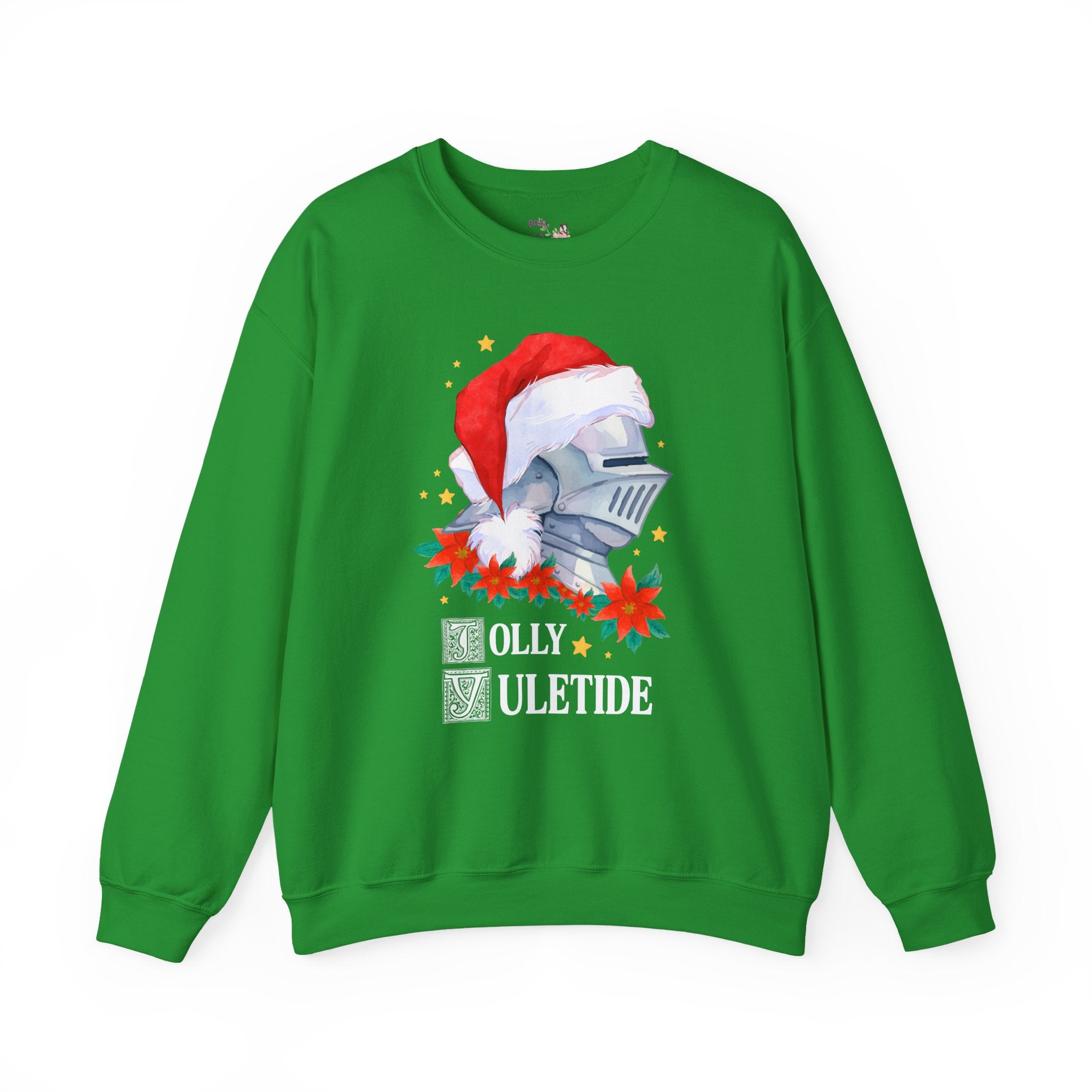 Medieval Christmas Sweatshirt with Knight Wearing a Santa Hat: Jolly Yuletide Silly History Lover Crewneck, Funny Middle Ages Holiday Sweatshirt