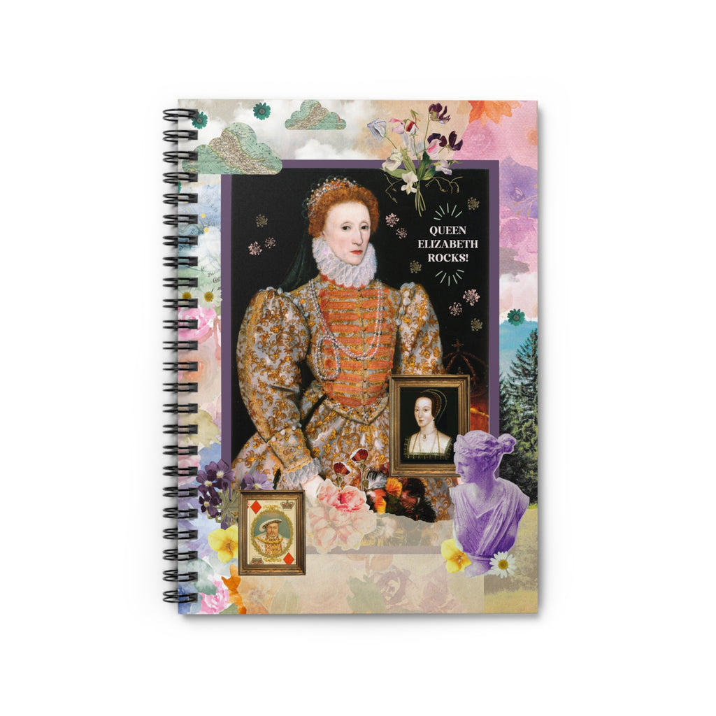 funny English history gift, notebook with art collage of queen Elizabeth I