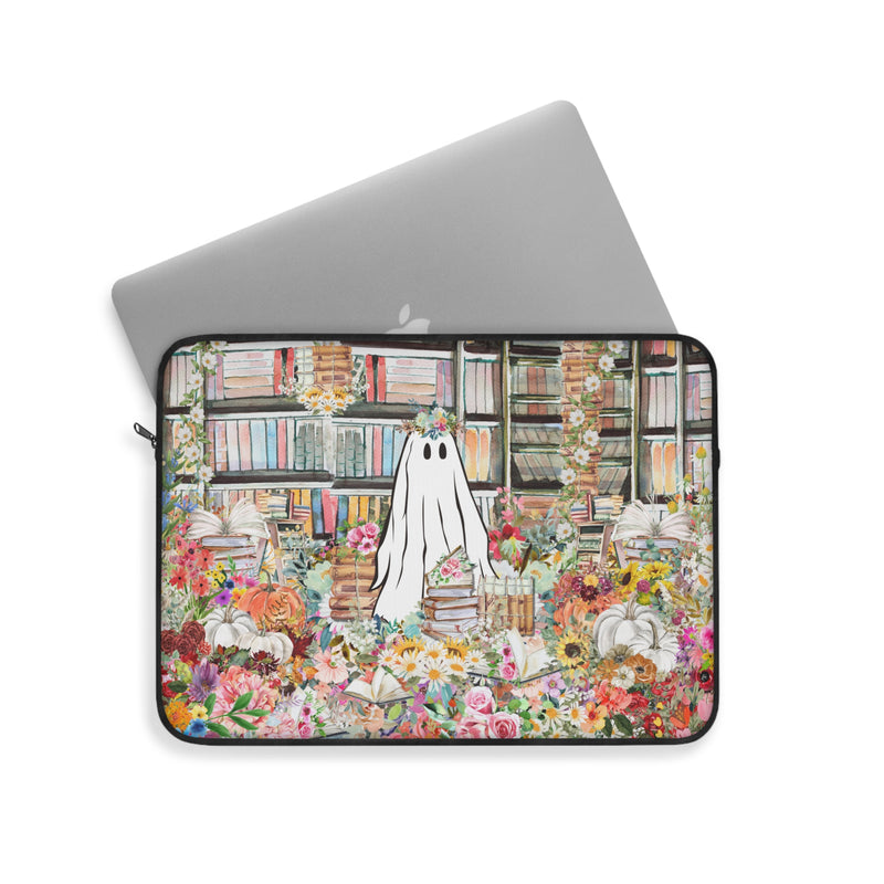 Ghost in Overgrown Flower Library: Boho Floral Laptop Sleeve