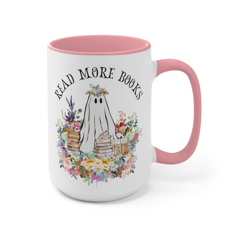 Coffee Mug for Librarian: Read More Books | 15 Oz Coffee Mug with Floral Ghost