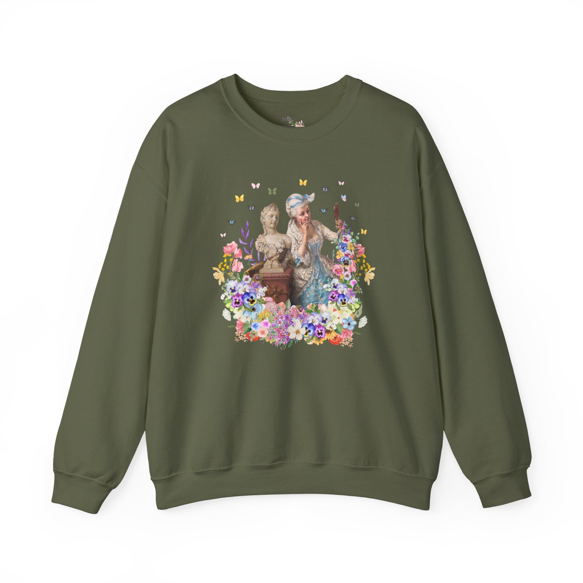 Classic Art History Statue Lover Swaetshirt for Artist Who Loves Roman History, Rococo Aesthetic Girly Maximalist Flower Collage Crewneck