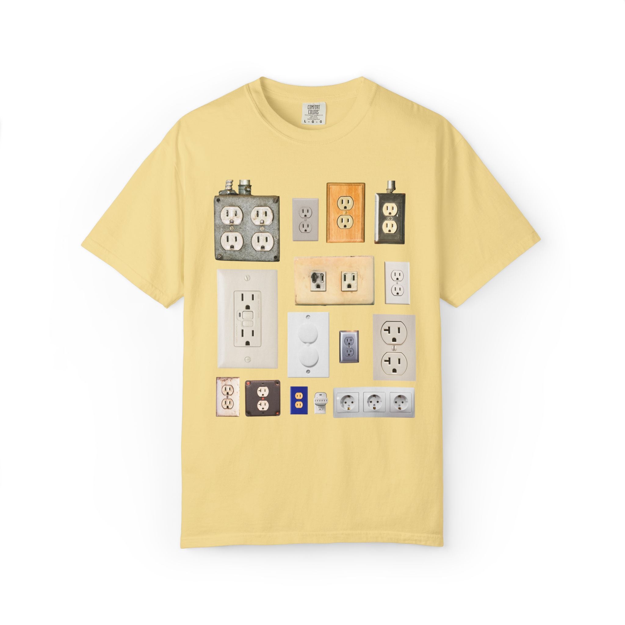 Electrical Science or Electric Technician Tee Shirt with Electrical Outlets: Funny Electrostatics Electricity Gift for Science Teacher