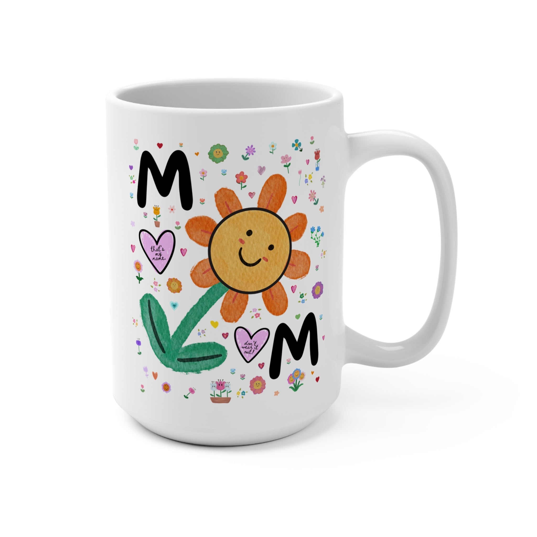 Adorable Mom Coffee Mug with Cute Y2K Aesthetic and Hearts, New Mama Gift, Mug for Toddler Mom or Kindergarten Mom, Silly Doodle Mama Mug - Opal and June