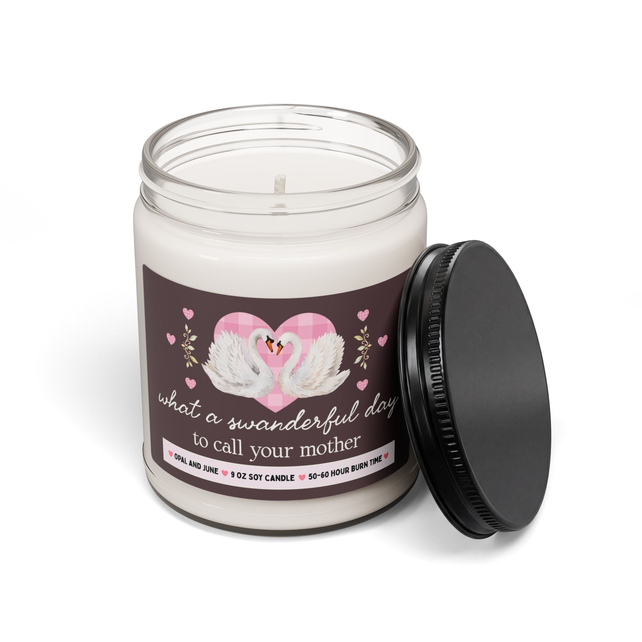 Adult Daughter or Grown Son Gift, Candle with Swans: What a Swanderful Day to Call Your Mother, 9 Oz Soy Candle from Long Distance Mom - Opal and June