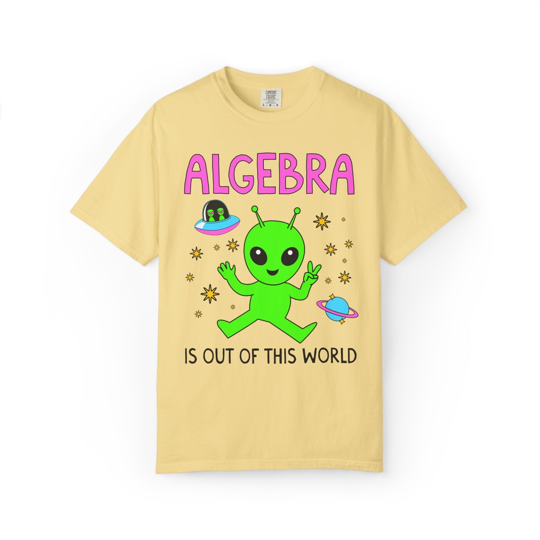 Algebra is Out of This World: Colorful Maximalist Alien Lover T-Shirt for Back to School, Matching Math Teacher Tee for First Day of School - Opal and June