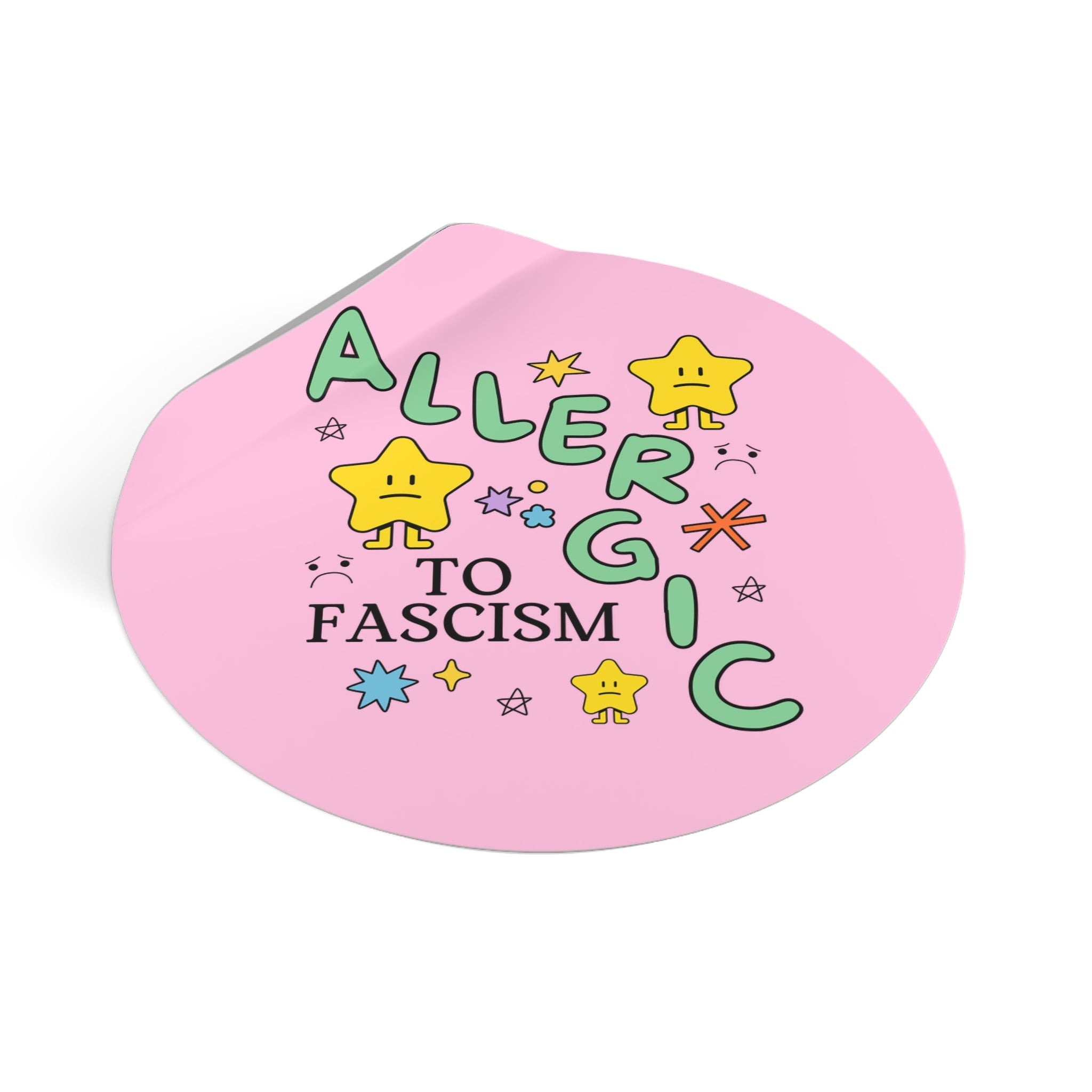 Allergic to Fascism Sticker, Cute Democratic Socialist or Leftist Sticker with Cute 90s Doodles, Funny Saying Political Left Gift with Stars - Opal and June