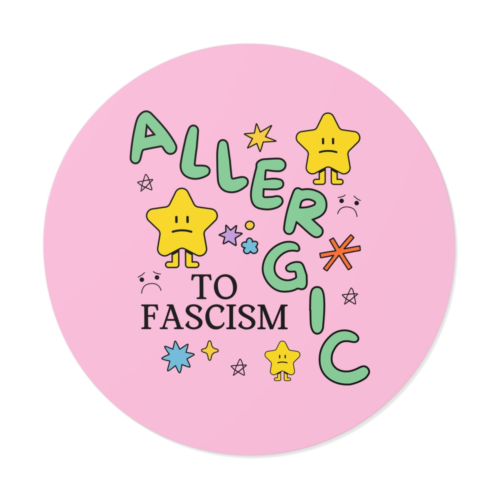 Allergic to Fascism Sticker, Cute Democratic Socialist or Leftist Sticker with Cute 90s Doodles, Funny Saying Political Left Gift with Stars - Opal and June