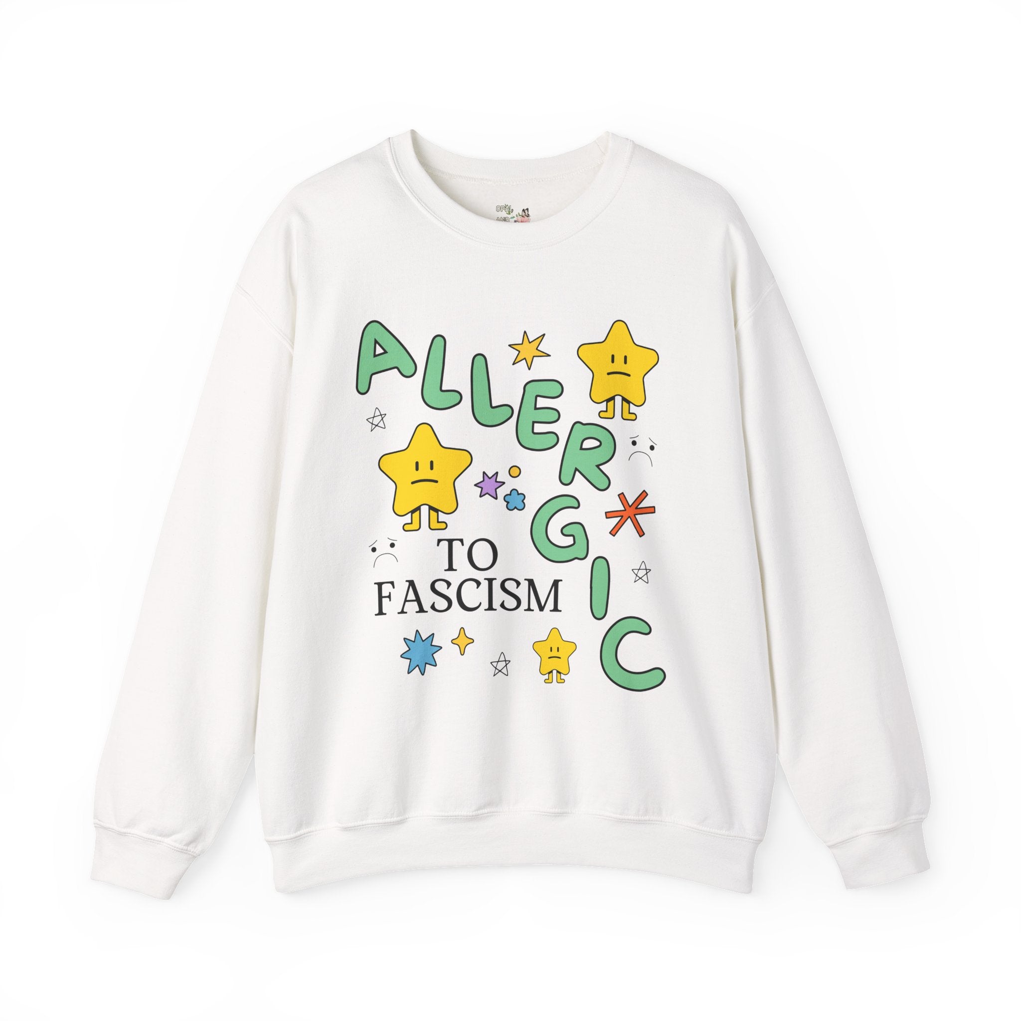 Allergic to Fascism Sweatshirt, Cute Democratic Socialist or Leftist Shirt, Cute 90s Doodles, Funny Saying Political Left Shirt with Stars - Opal and June