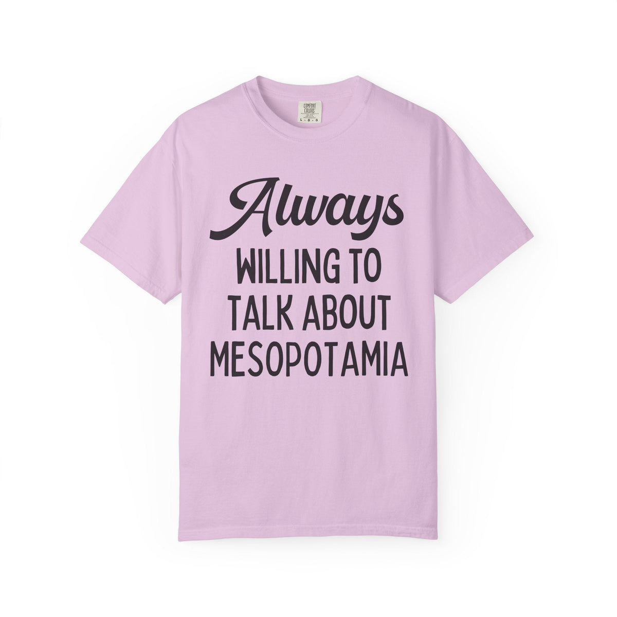 Always Willing to Talk About Mesopotamia History Buff Tee Shirt: Ancient History Teacher, Upper and Lower Mesopotamia 35000 BCE, Middle Eastern History Tee - Opal and June