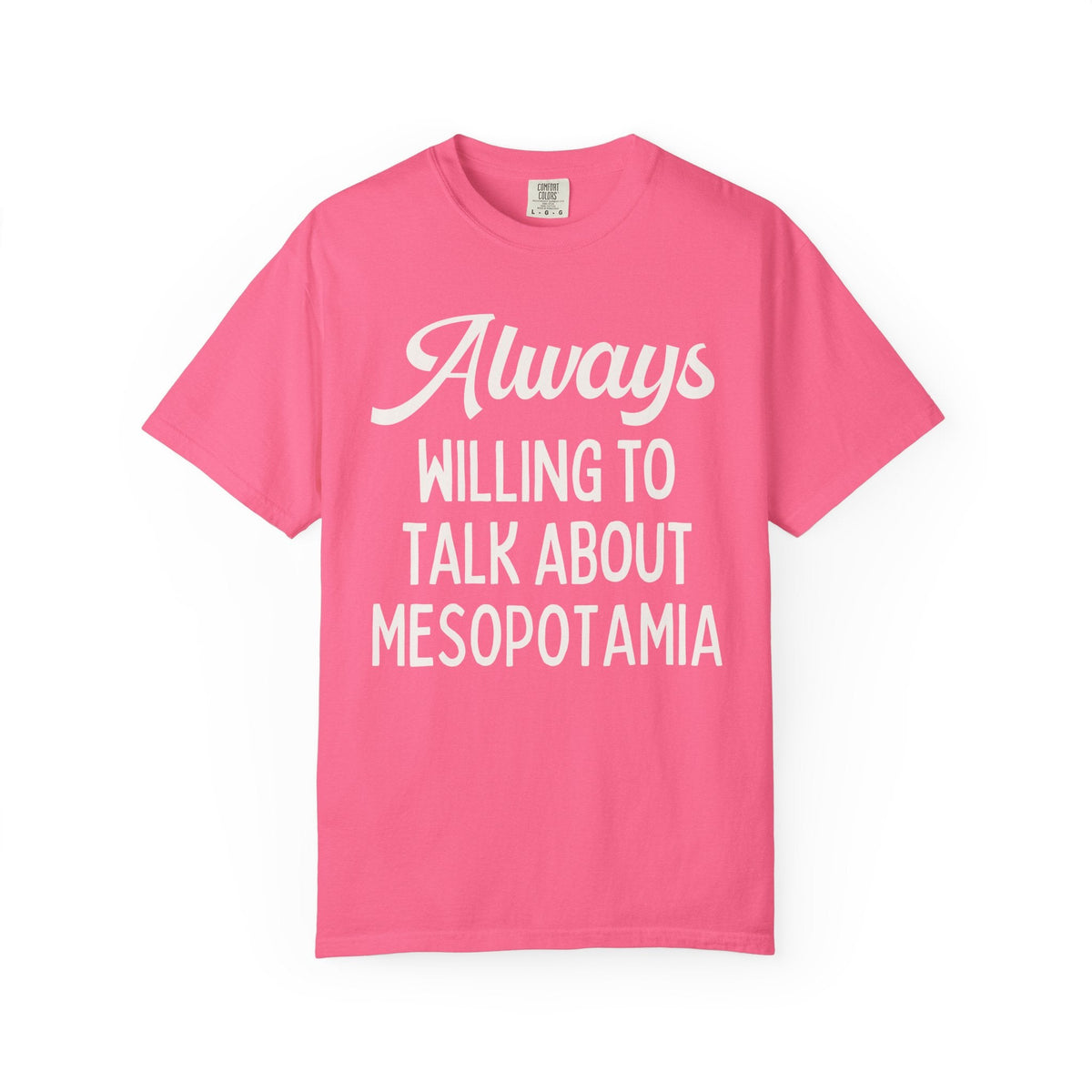 Always Willing to Talk About Mesopotamia History Buff Tee Shirt: Ancient History Teacher, Upper and Lower Mesopotamia 35000 BCE, Middle Eastern History Tee - Opal and June