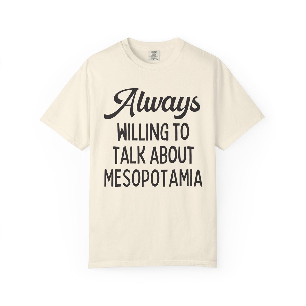 Always Willing to Talk About Mesopotamia History Buff Tee Shirt: Ancient History Teacher, Upper and Lower Mesopotamia 35000 BCE, Middle Eastern History Tee - Opal and June