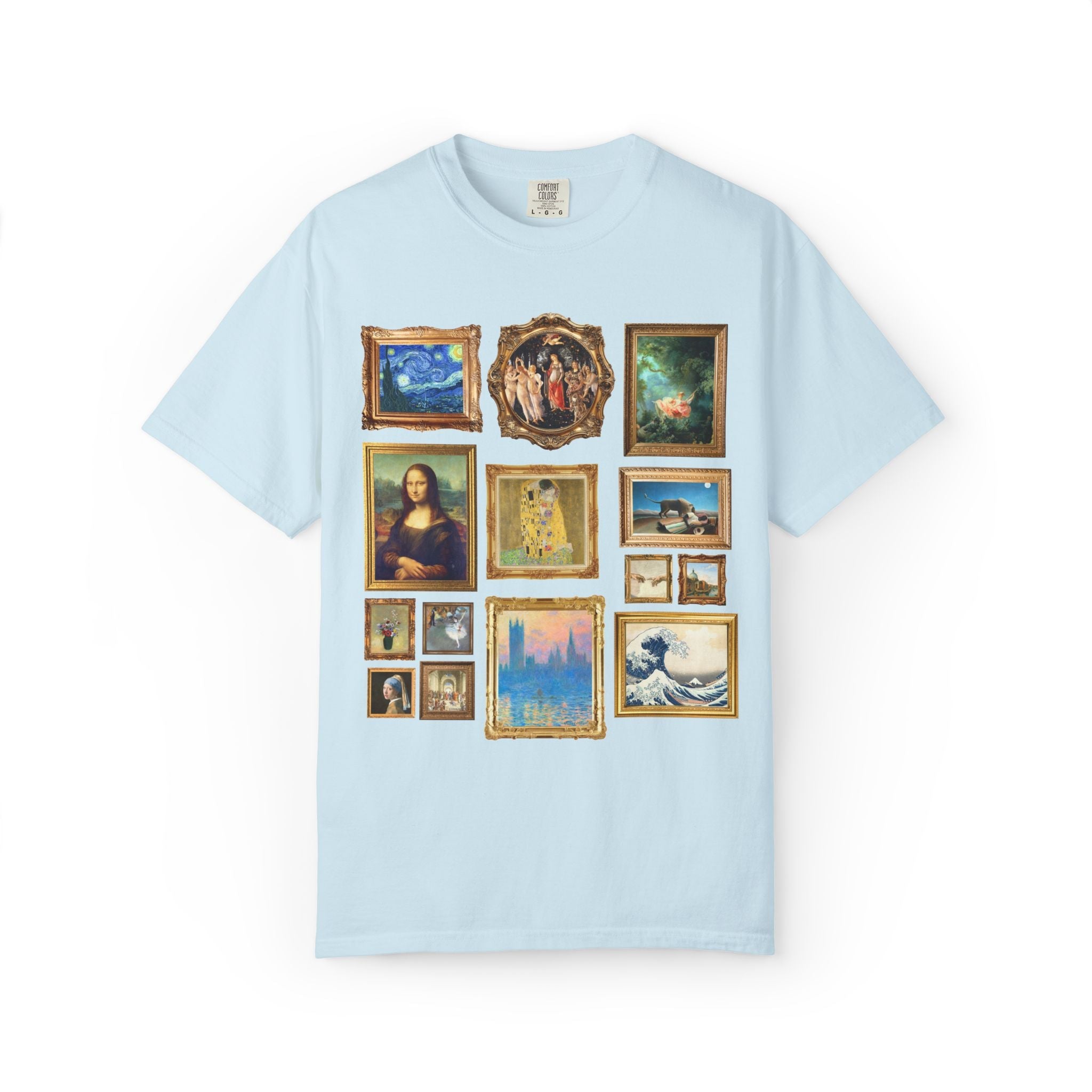 Art History Famous Paintings Tee Shirt: Claude Monet, Primavera by Sandro Botticelli, The Swing by Fragonard, Vincent Van Gogh - Opal and June