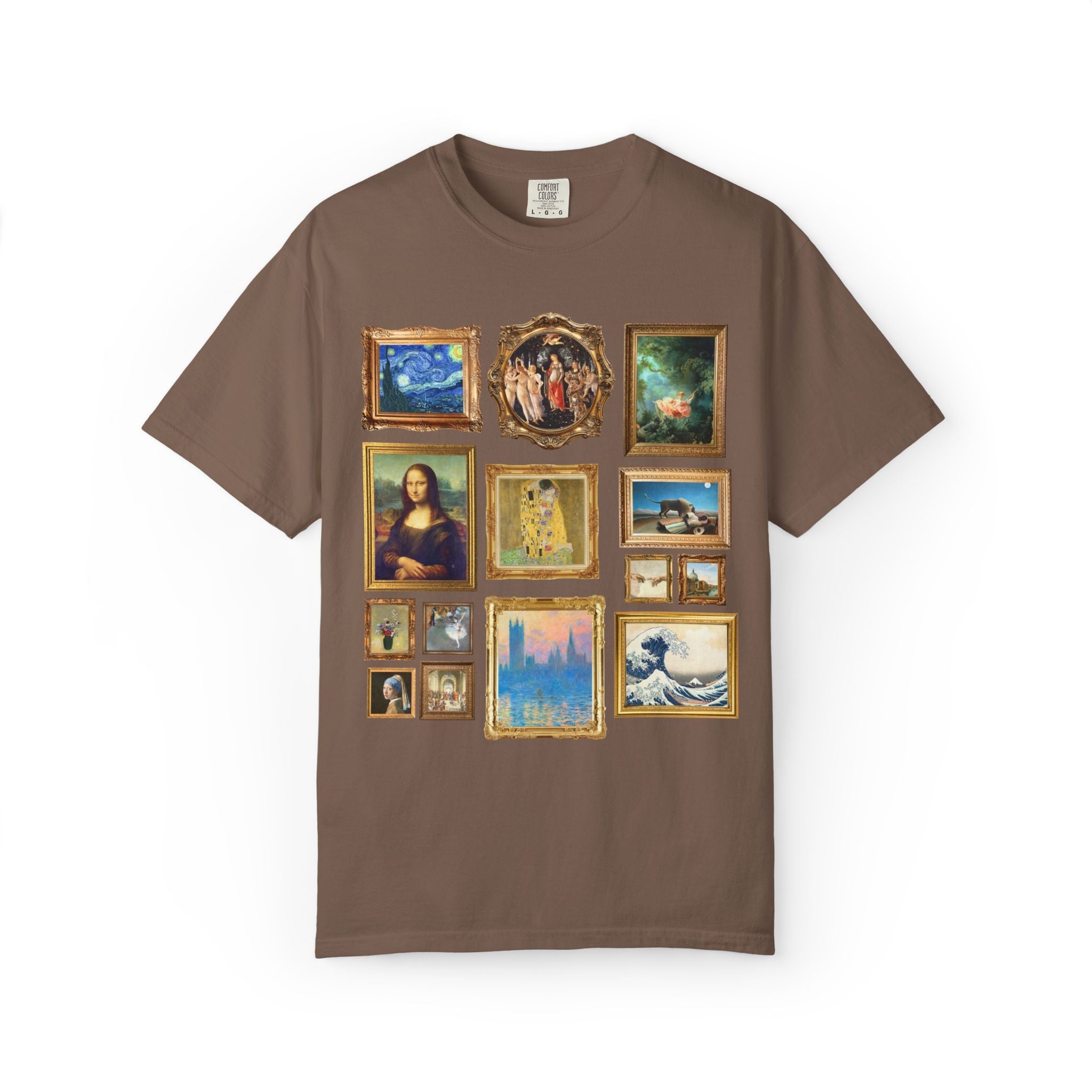 Art History Famous Paintings Tee Shirt: Claude Monet, Primavera by Sandro Botticelli, The Swing by Fragonard, Vincent Van Gogh - Opal and June