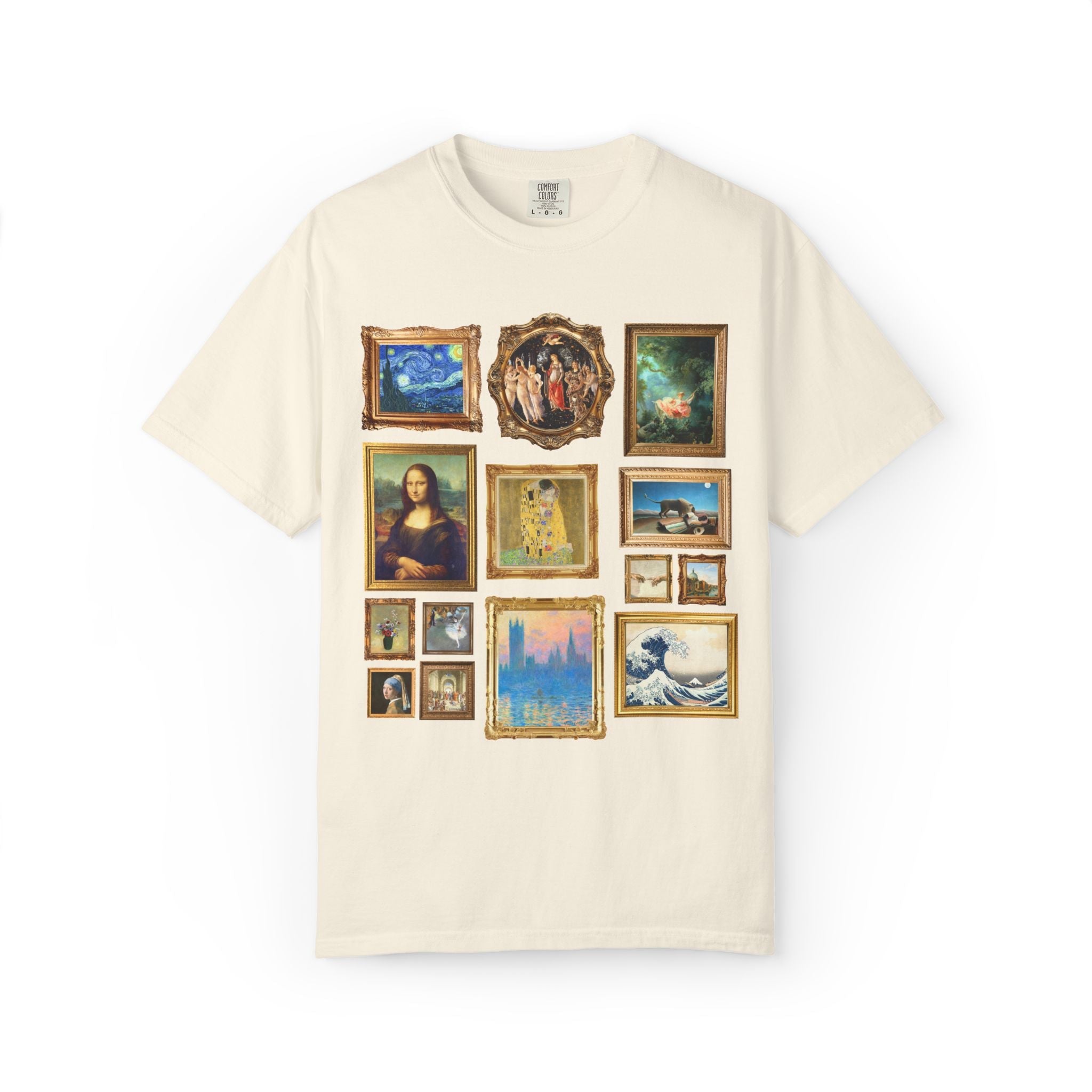 Art History Famous Paintings Tee Shirt: Claude Monet, Primavera by Sandro Botticelli, The Swing by Fragonard, Vincent Van Gogh - Opal and June