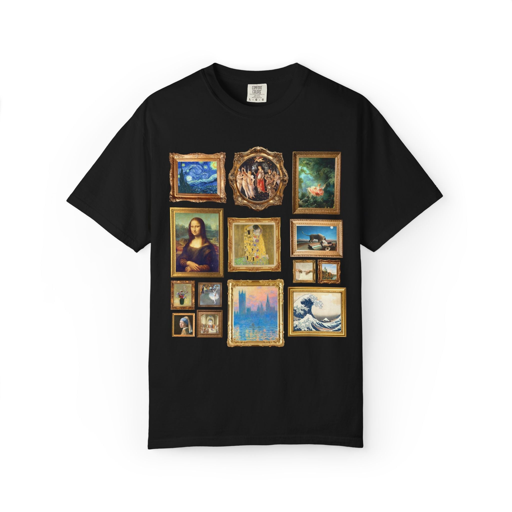 Art History Famous Paintings Tee Shirt: Claude Monet, Primavera by Sandro Botticelli, The Swing by Fragonard, Vincent Van Gogh - Opal and June