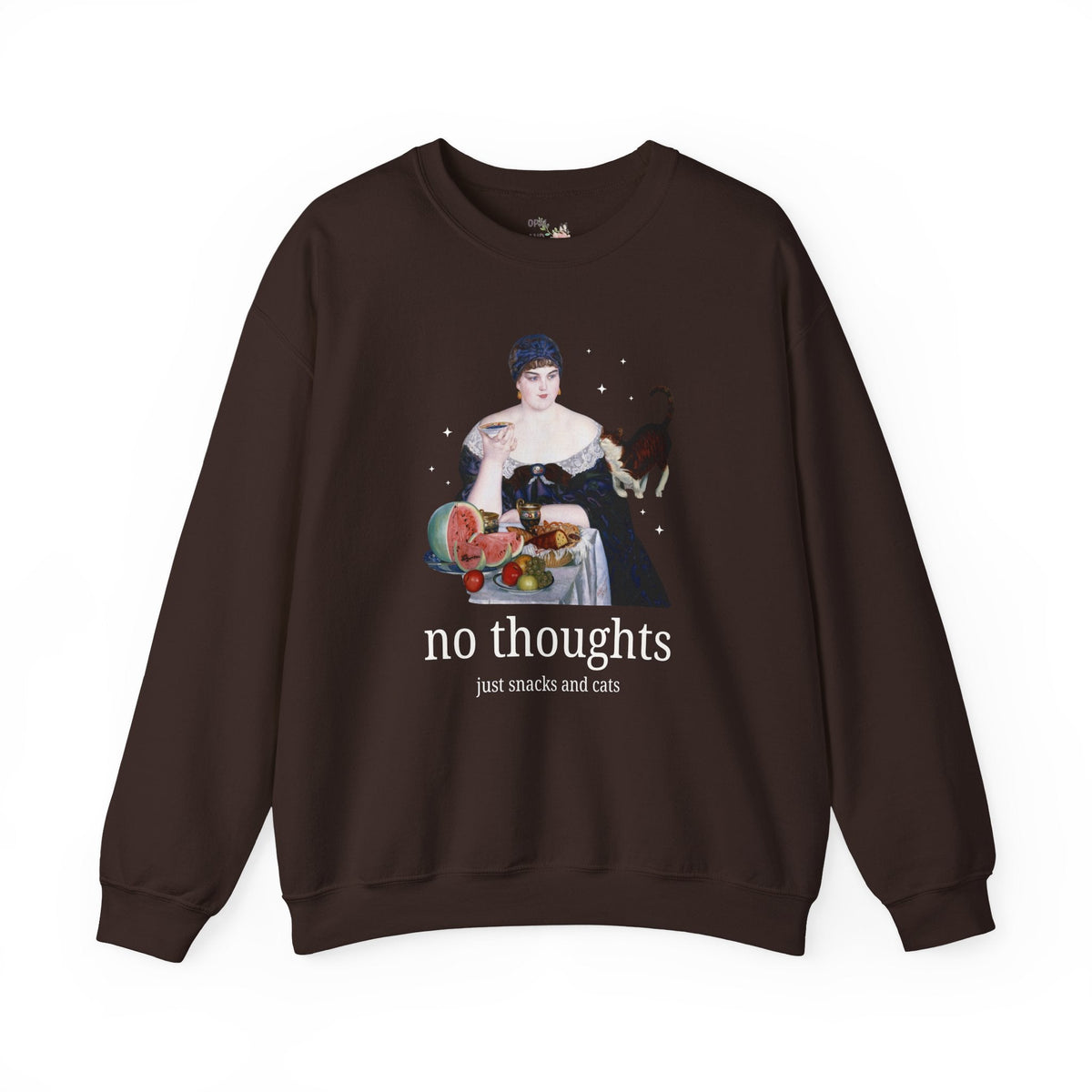 Art History Lover Sweatshirt for Cat Mom or Cat Dad: No Thoughts, Just Snacks and Cats, Silly 19th Century Art Lover Crewneck with Stars - Opal and June