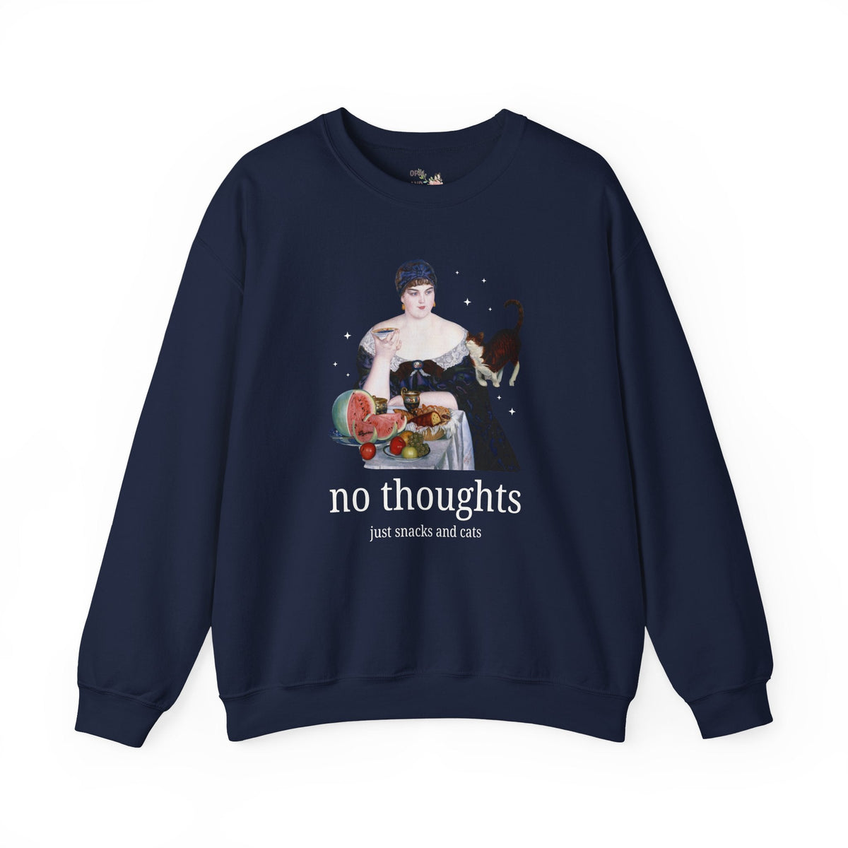 Art History Lover Sweatshirt for Cat Mom or Cat Dad: No Thoughts, Just Snacks and Cats, Silly 19th Century Art Lover Crewneck with Stars - Opal and June