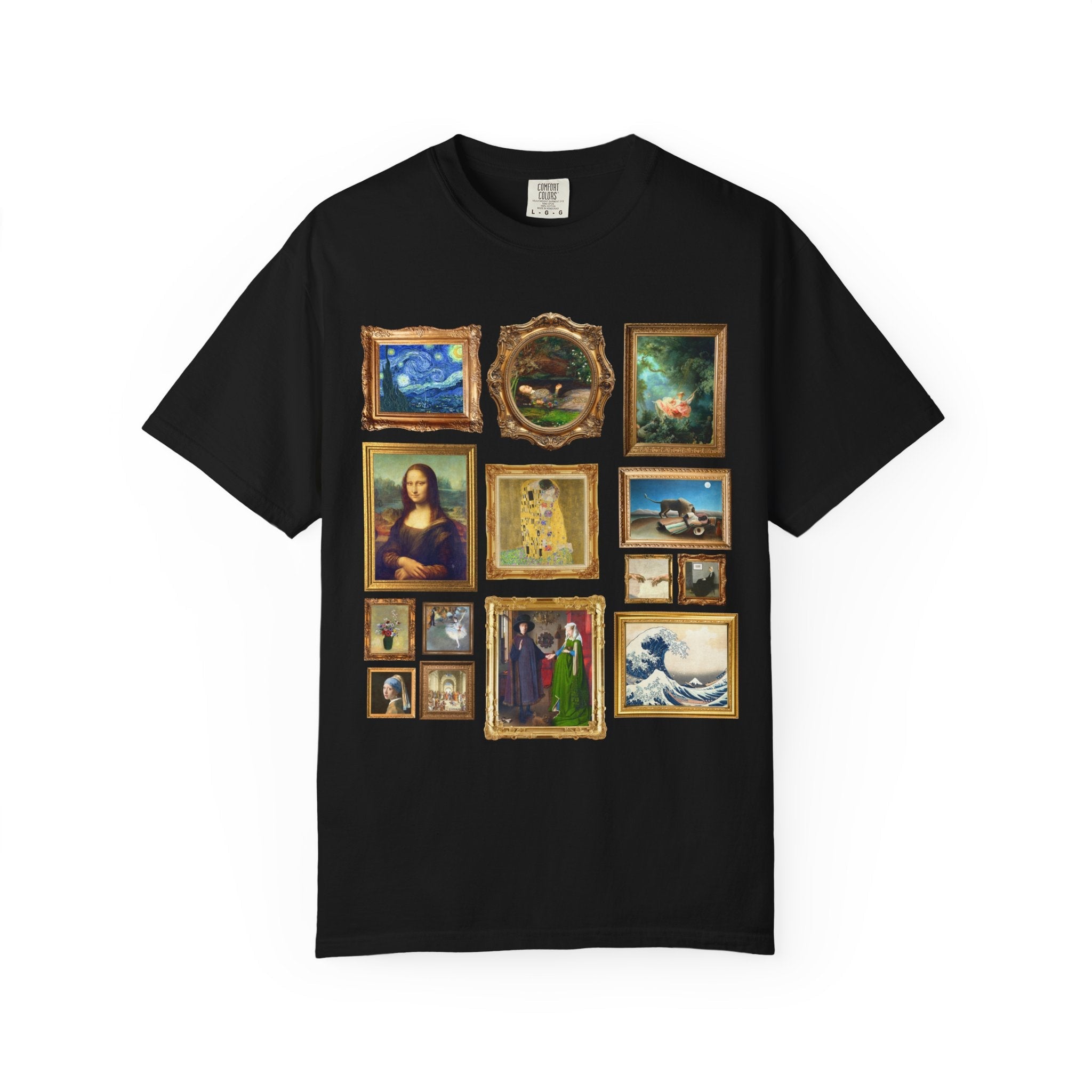Art History Lover Tee Shirt: Famous Paintings, Gallery Wall Aesthetic T-Shirt, Museum Lover or Historian, Mona Lisa da Vinci, The Kiss Klimt - Opal and June