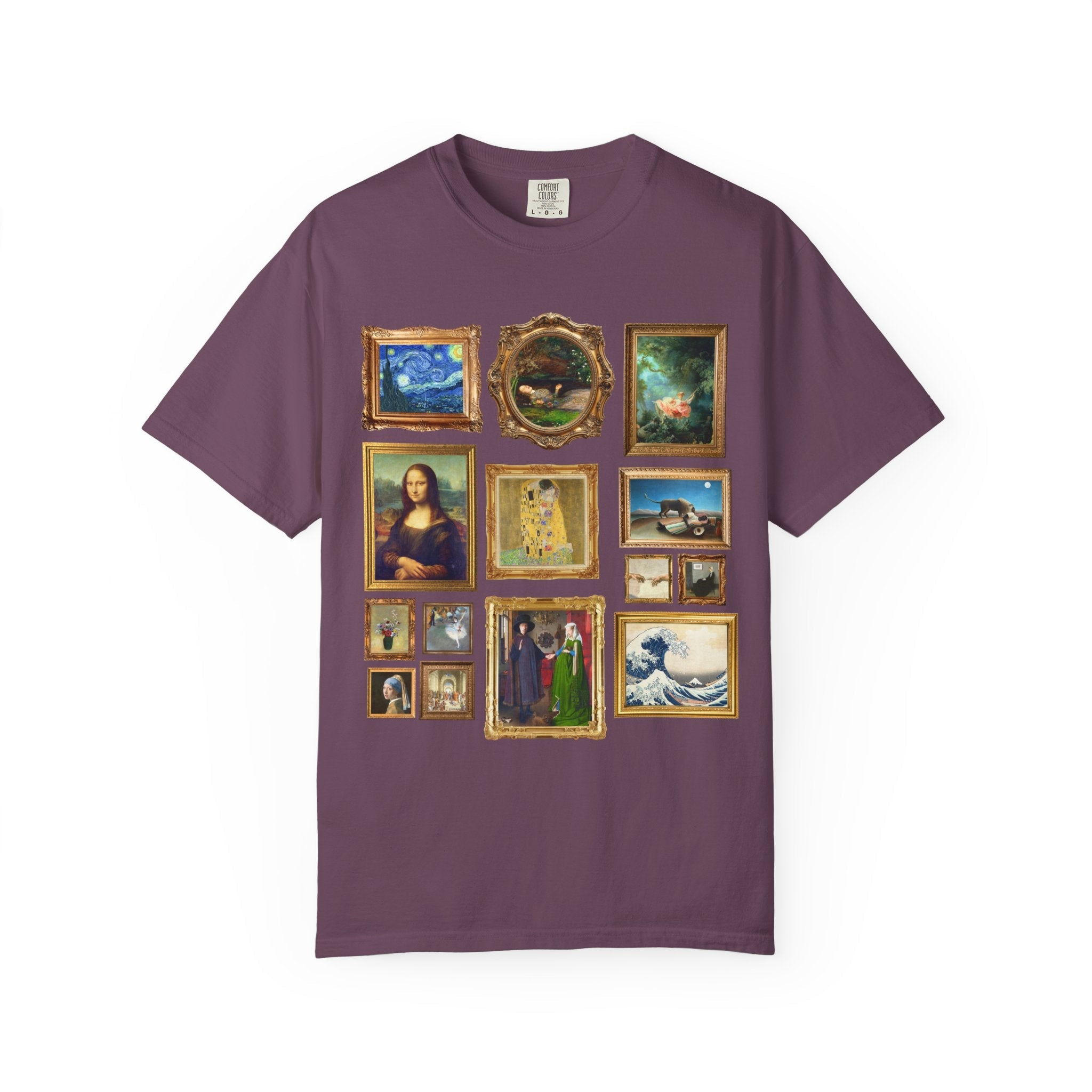 Art History Lover Tee Shirt: Famous Paintings, Gallery Wall Aesthetic T-Shirt, Museum Lover or Historian, Mona Lisa da Vinci, The Kiss Klimt - Opal and June