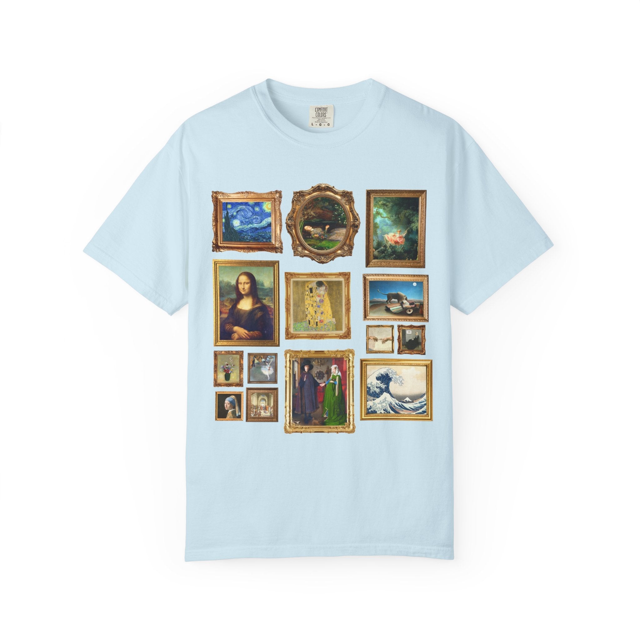 Art History Lover Tee Shirt: Famous Paintings, Gallery Wall Aesthetic T-Shirt, Museum Lover or Historian, Mona Lisa da Vinci, The Kiss Klimt - Opal and June