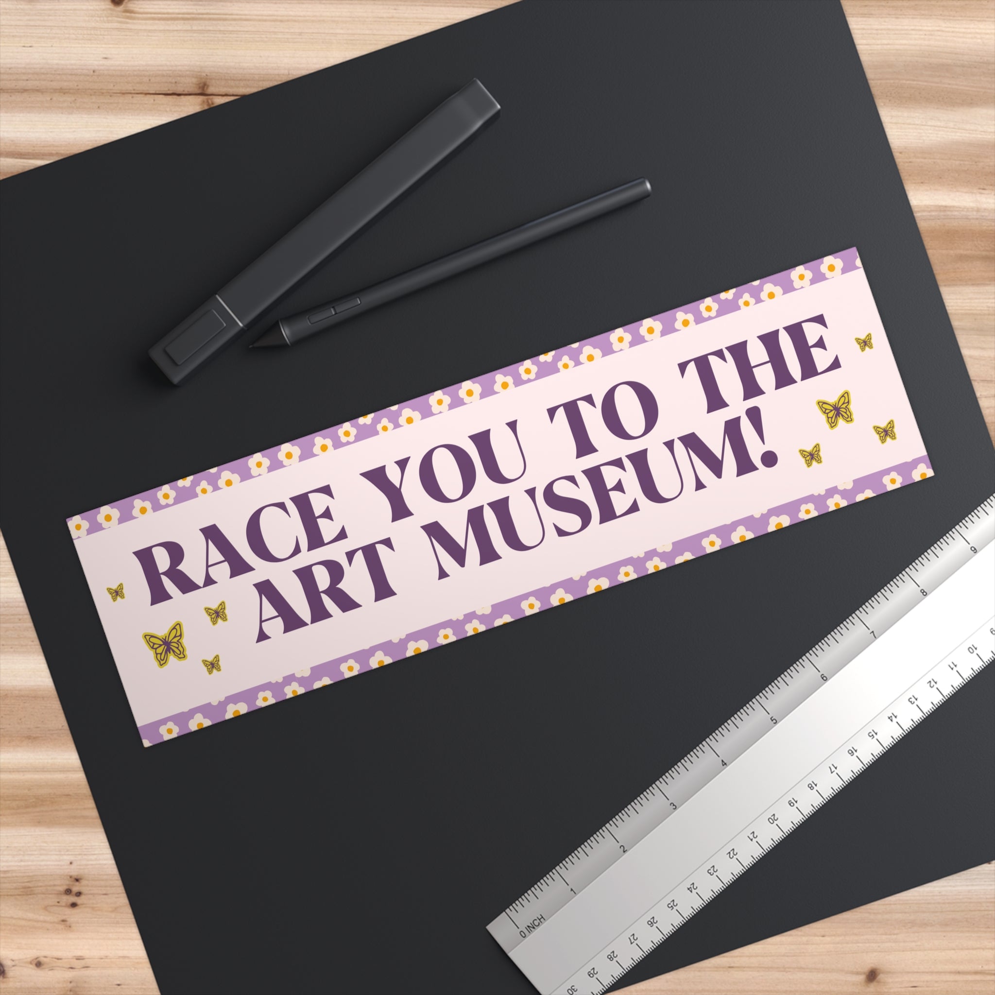 Art History Teacher or Humanites Major Bumper Sticker with Flowers: Race You To The Art Museum! | Cute Floral Aesthetic Gift for Art Lover - Opal and June