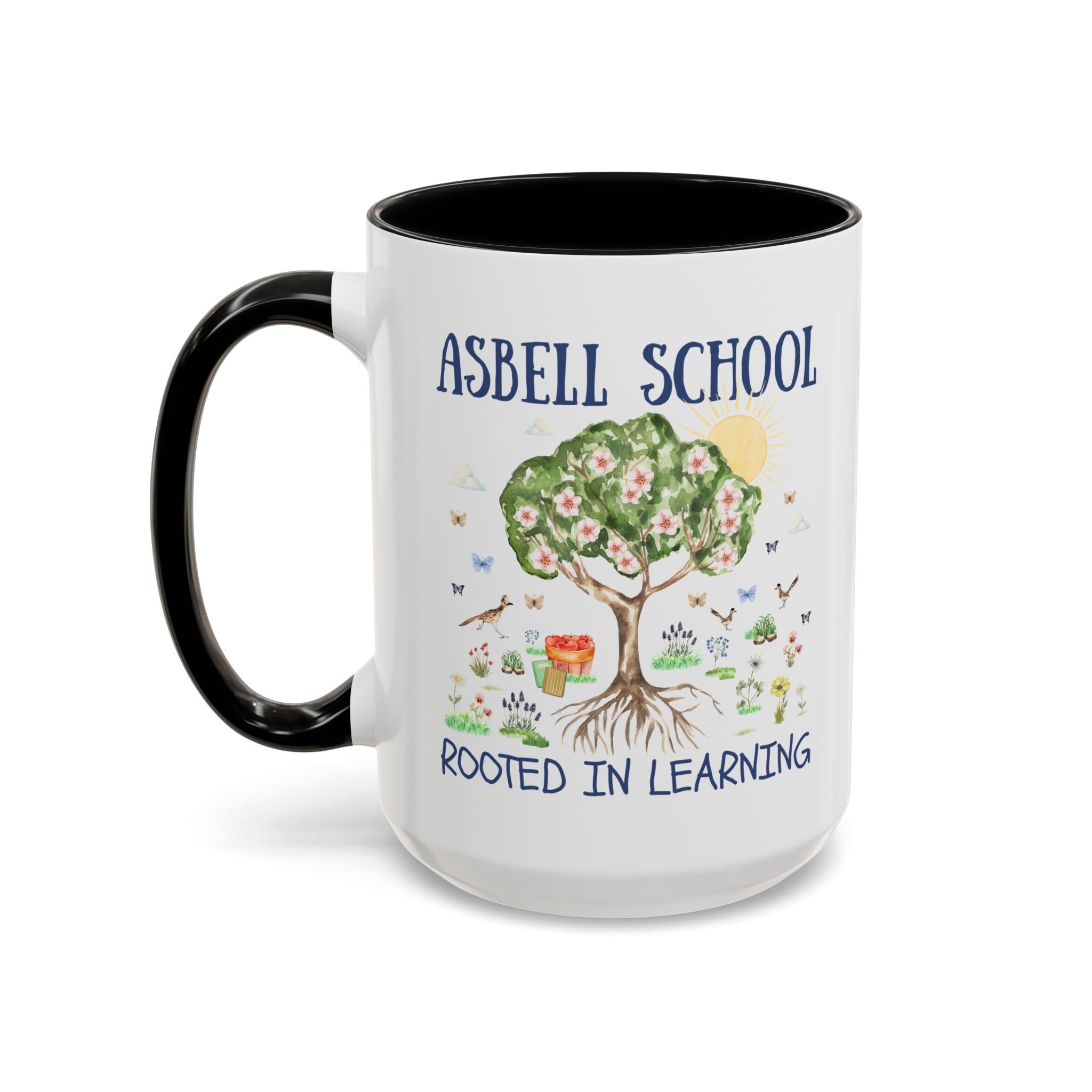 Asbell Elementary 15 Oz Coffee Mug: Rooted in Learning | FPS + Opal and June Coffee Mug, Fayetteville Public Schools - Opal and June