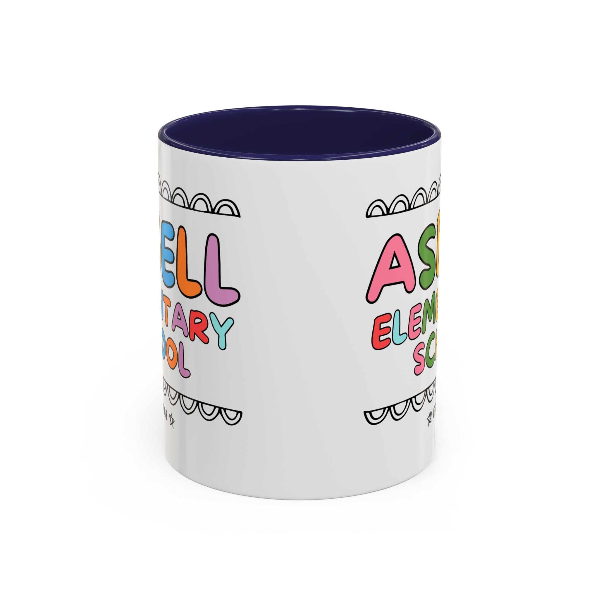 Asbell Elementary School 11 Oz Coffee Mug: Rainbow Letters - Opal and June