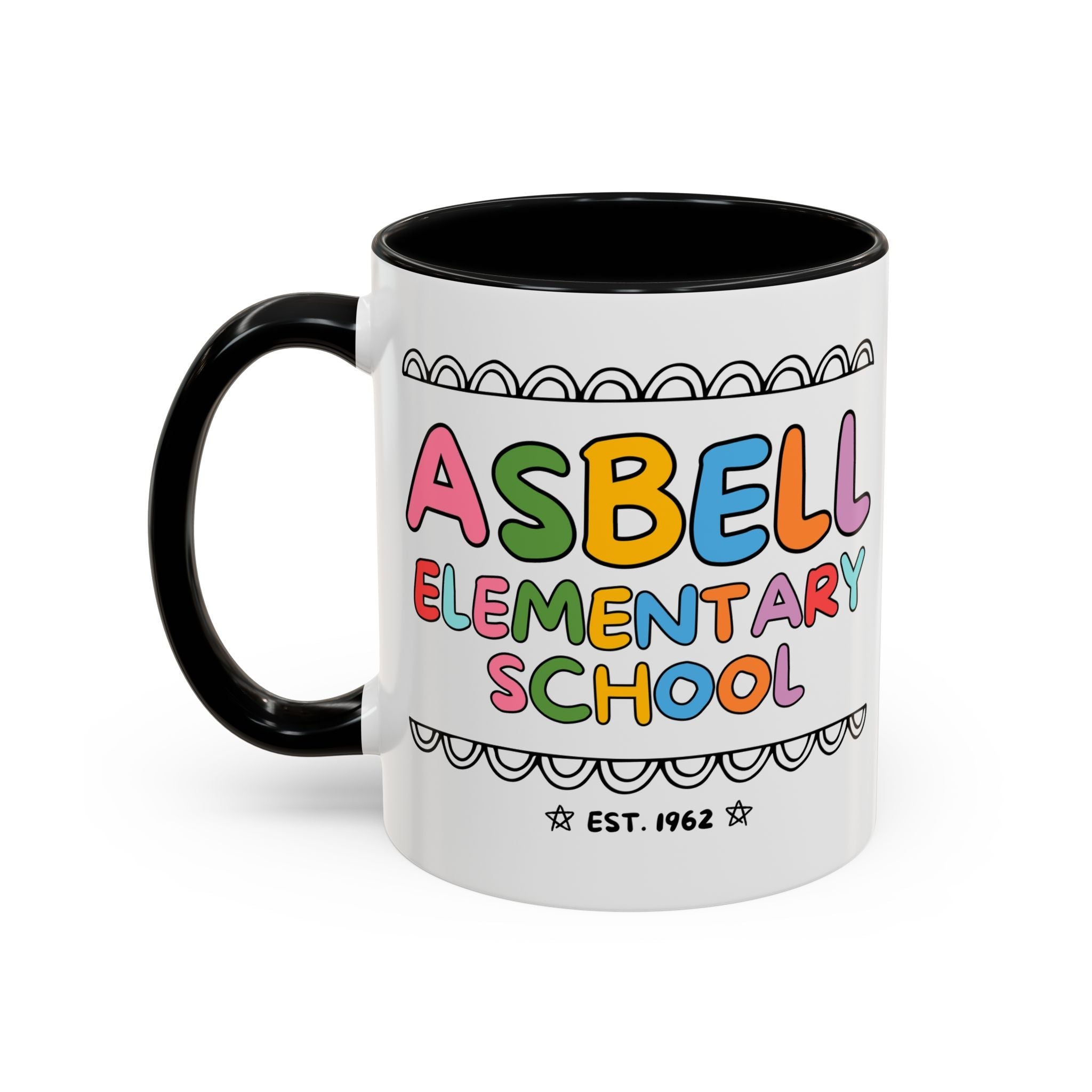 Asbell Elementary School 11 Oz Coffee Mug: Rainbow Letters - Opal and June