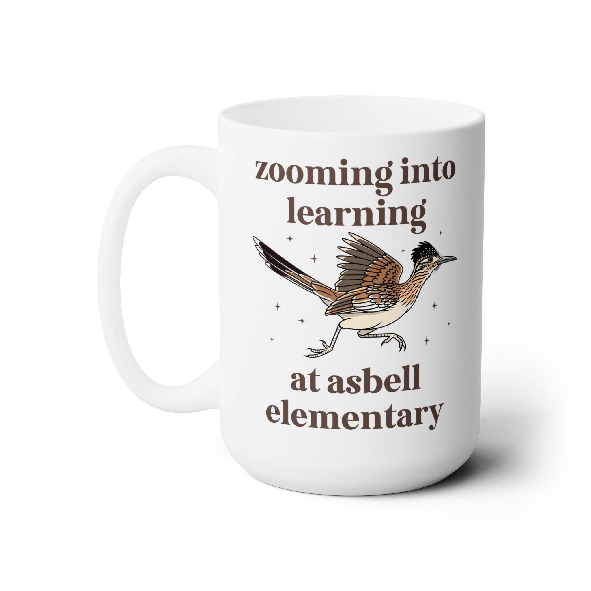 Asbell Elementary School 15 Oz Coffee Mug: Zooming Into learning at Asbell Elementary | FPS + Opal and June Coffee Mug, Fayetteville Public Schools - Opal and June