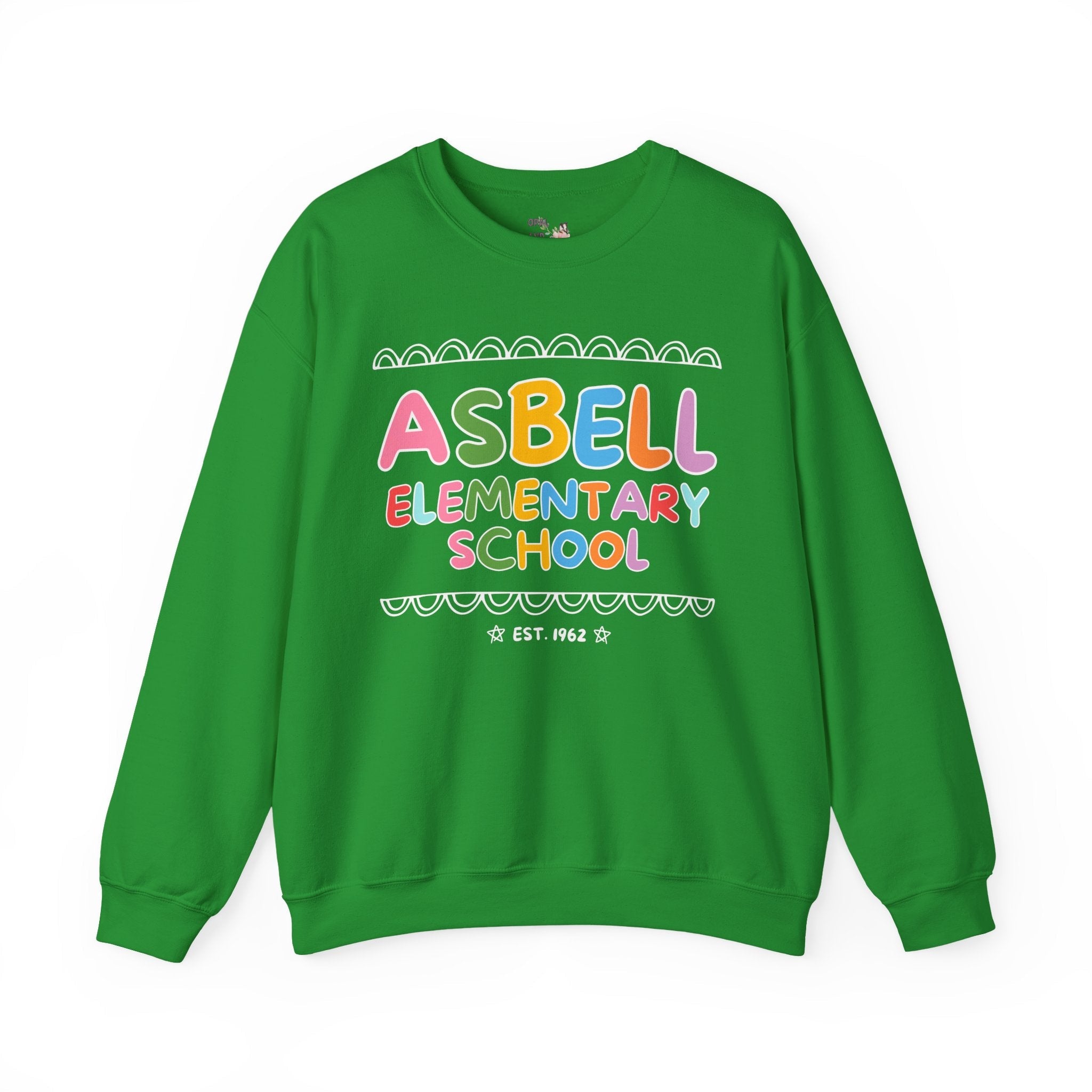 Asbell Elementary School Sweatshirt: Rainbow Letters | FPS + Opal and June Sweatshirt, Fayetteville Public Schools - Opal and June