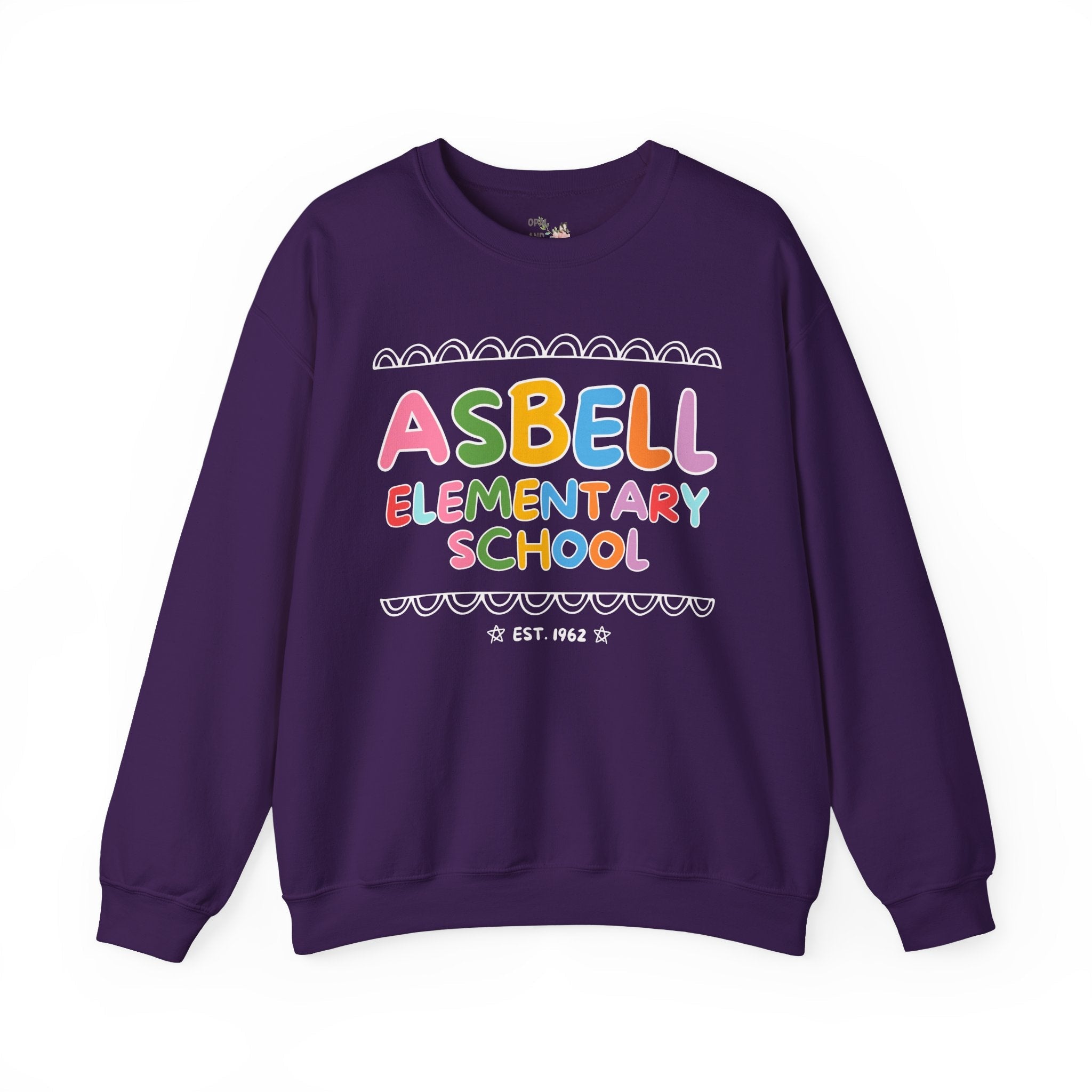 Asbell Elementary School Sweatshirt: Rainbow Letters | FPS + Opal and June Sweatshirt, Fayetteville Public Schools - Opal and June