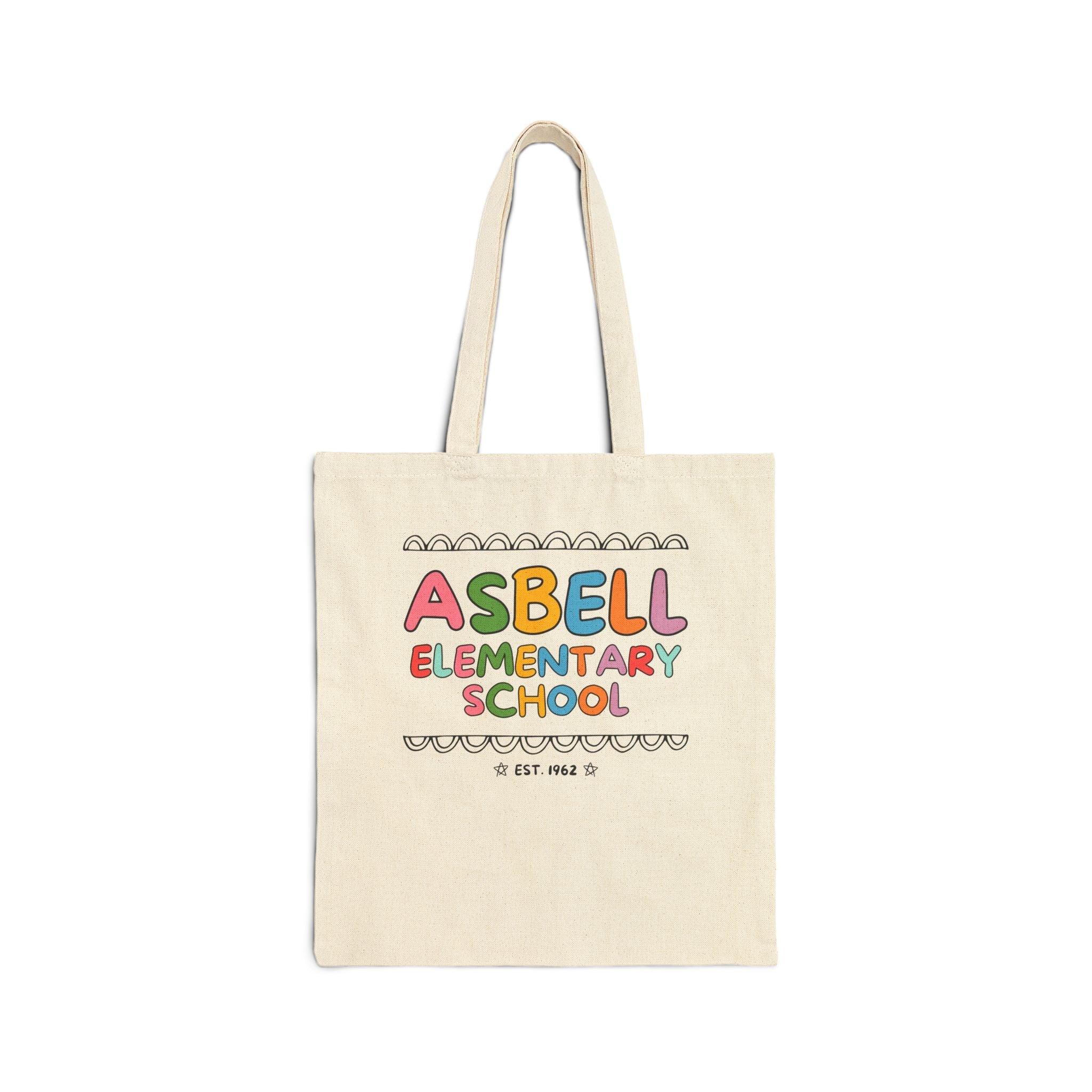 Asbell Elementary School Tote Bag: Rainbow Letters - Opal and June