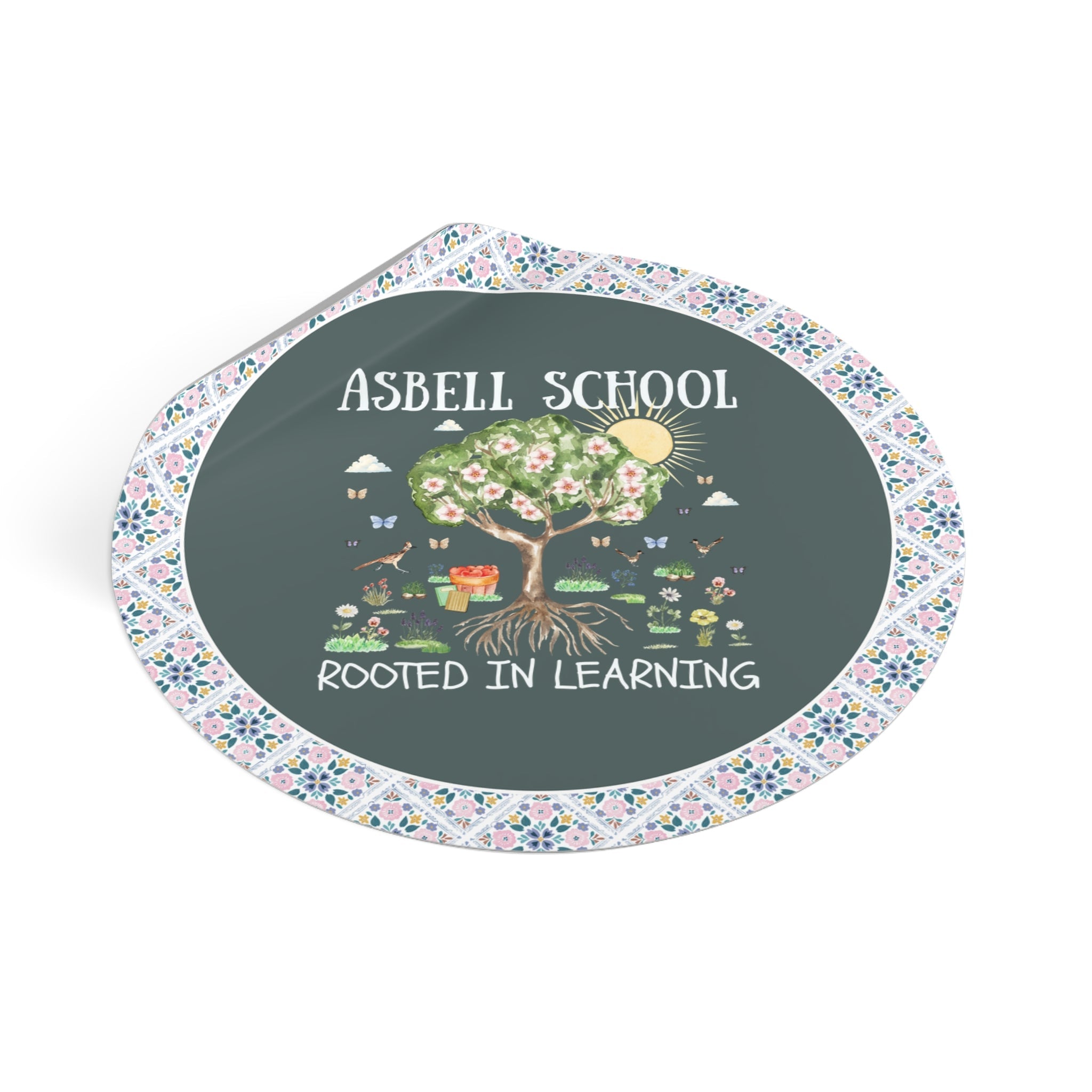 Asbell Elementary Sticker: Rooted in Learning | FPS + Opal and June Sticker, Fayetteville Public Schools - Opal and June