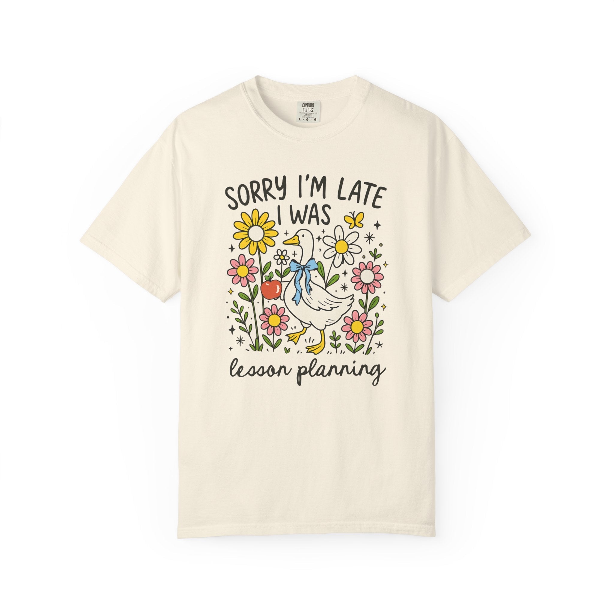 Back to School Matching Teacher Tee Shirt for Elementary Teacher or High School Teacher, Silly Goose with Flowers, Cute Lesson Planning Tee - Opal and June