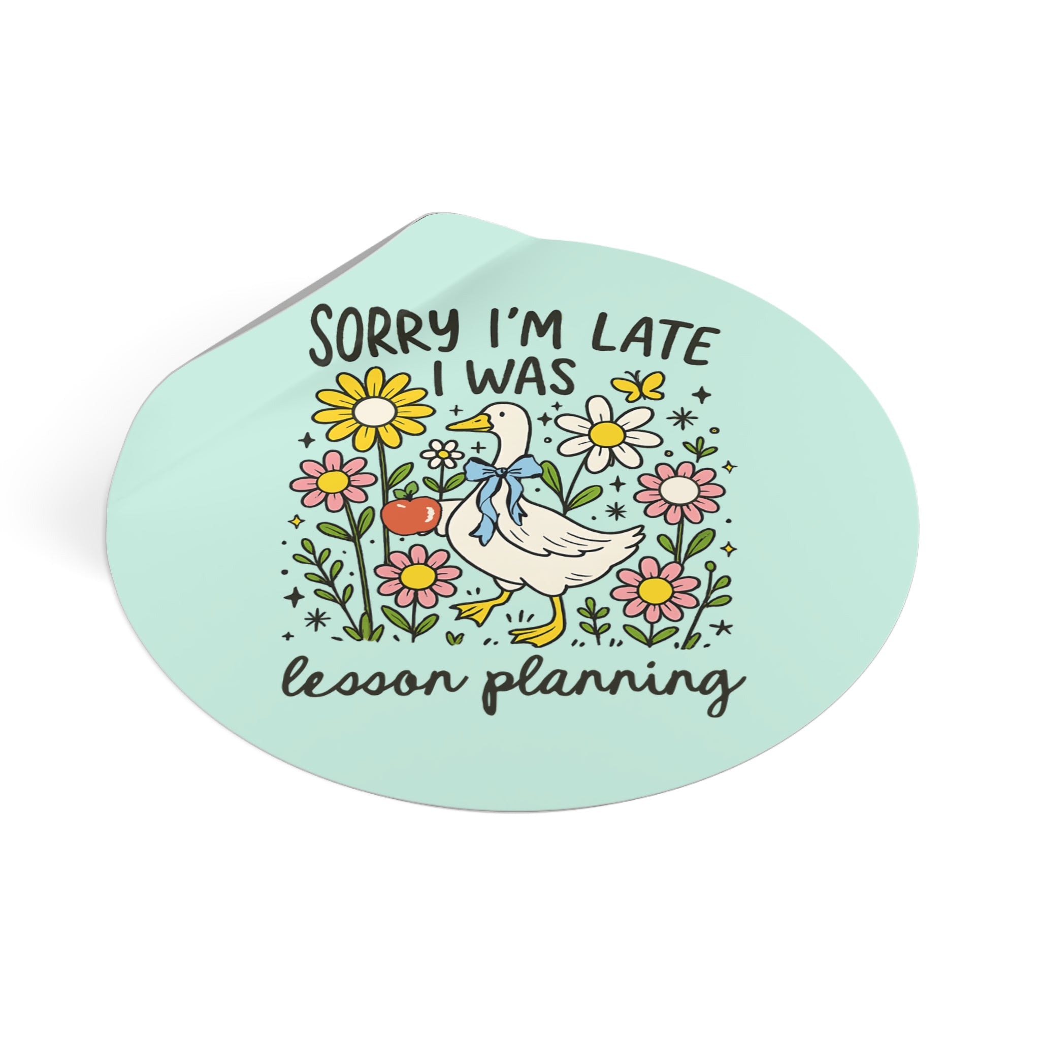 Back to School Silly Goose Sticker for Elementary Teacher or High School Teacher, Goose with Bow and Flowers, Cute Lesson Planning Tee - Opal and June
