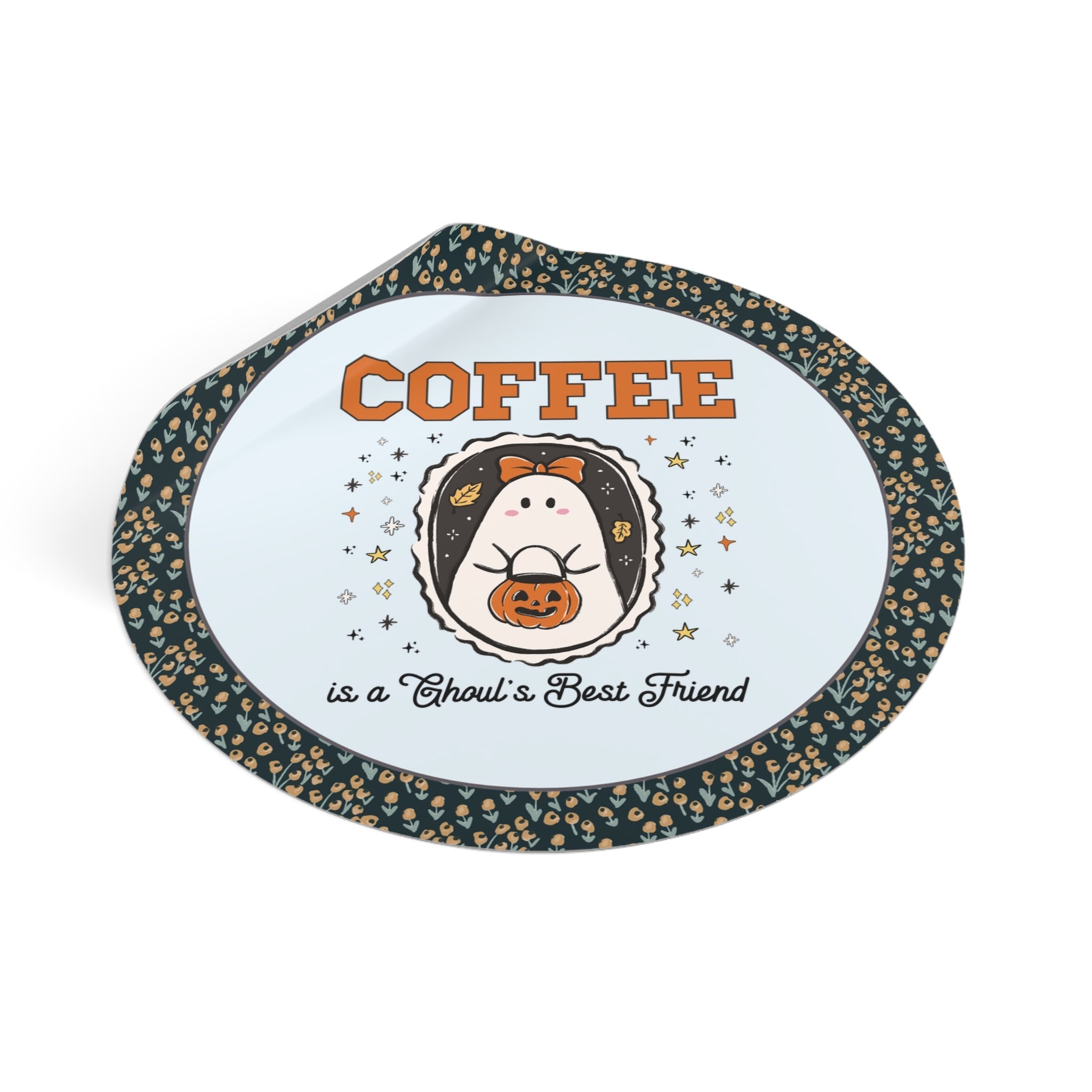 Barista Halloween Sticker for Friend Who Loves Coffee, Funny Twin Mama Halloween Sticker with Cute Ghost Wearing a Bow, Spooky Season Gift - Opal and June