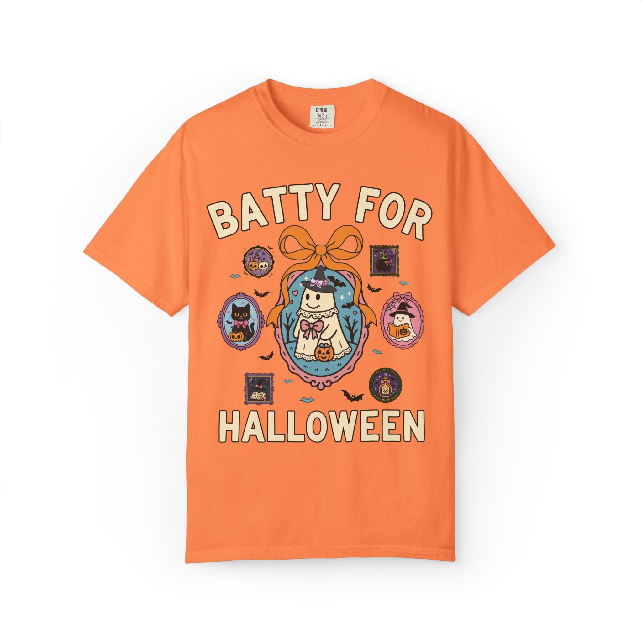 Batty for Halloween Tee Shirt with Cute Witchy Ghosts: Colorful Nostalgic Halloween Lover T-Shirt for Spooky Season, 90s Aesthetic Halloween - Opal and June