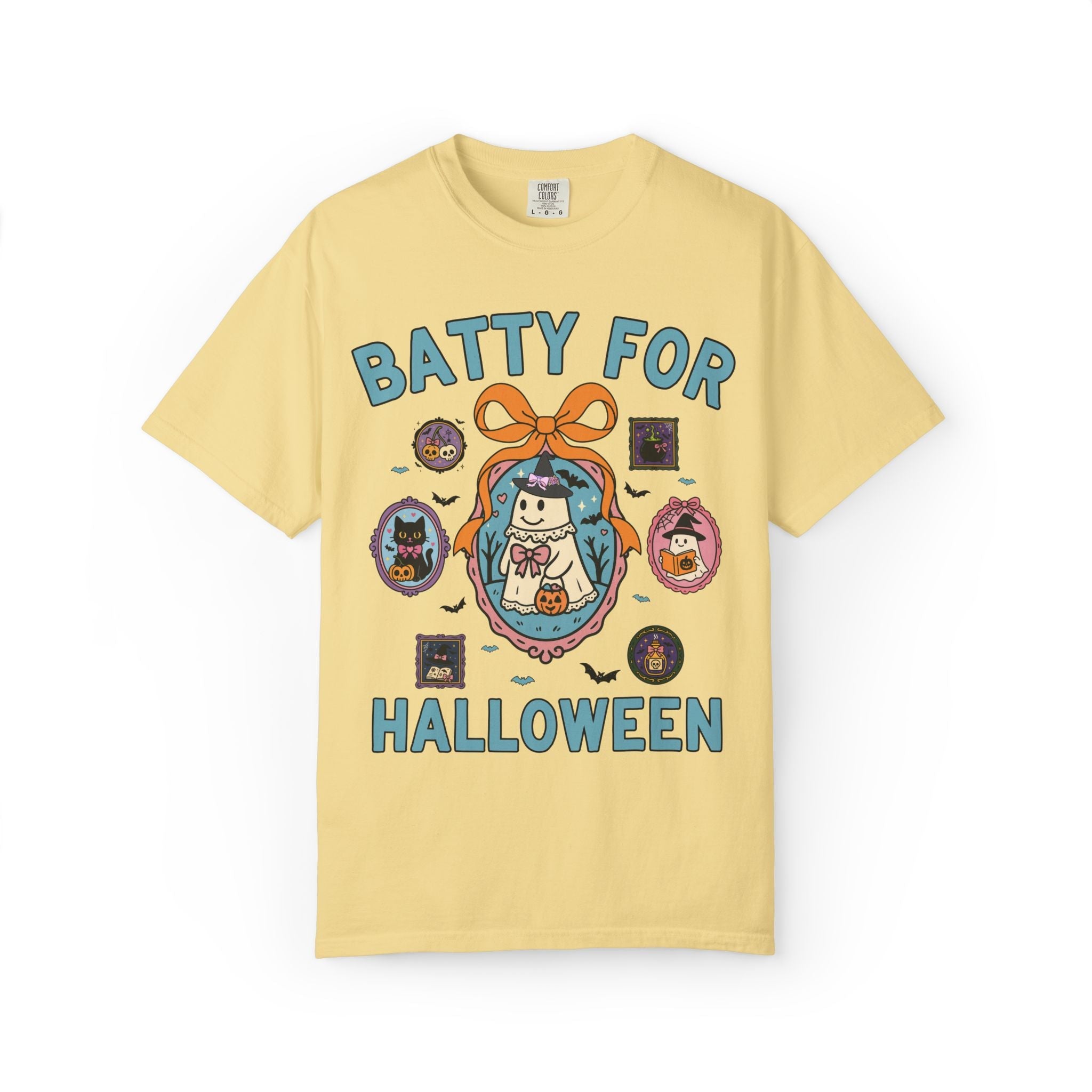 Batty for Halloween Tee Shirt with Cute Witchy Ghosts: Colorful Nostalgic Halloween Lover T-Shirt for Spooky Season, 90s Aesthetic Halloween - Opal and June