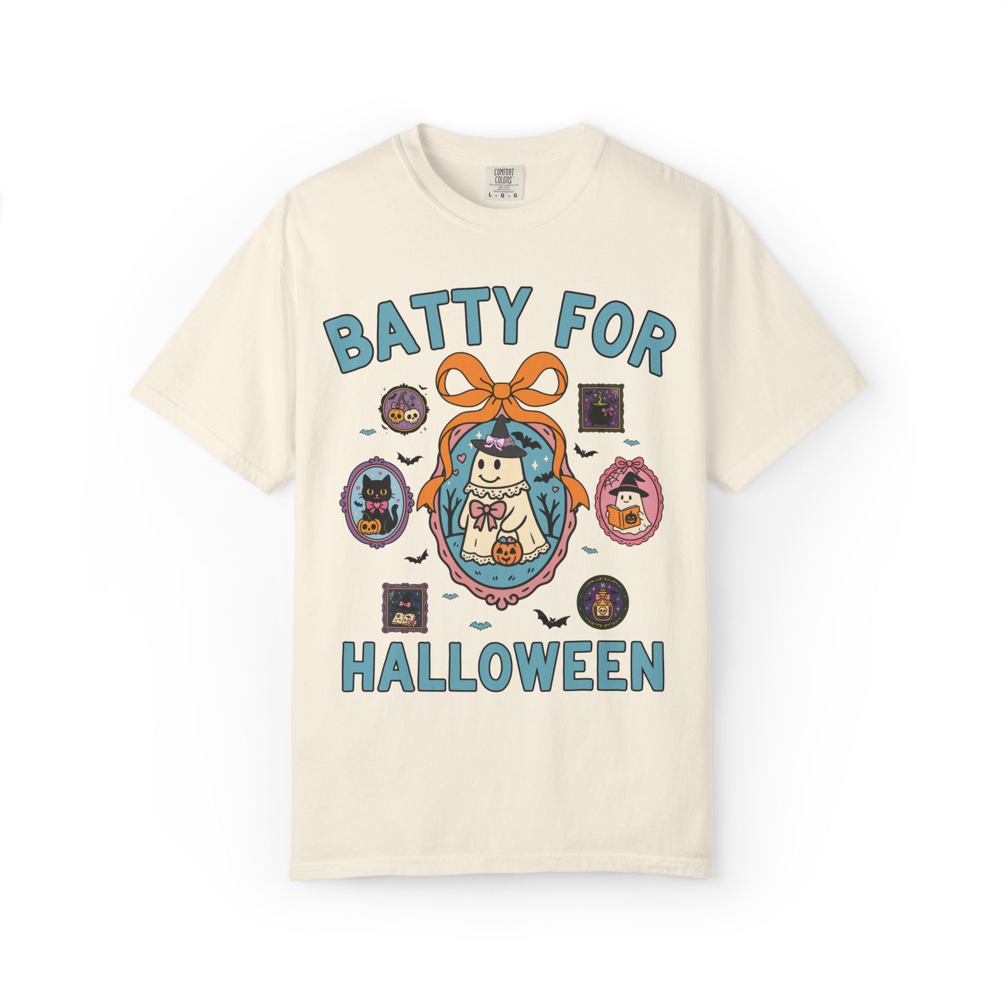 Batty for Halloween Tee Shirt with Cute Witchy Ghosts: Colorful Nostalgic Halloween Lover T-Shirt for Spooky Season, 90s Aesthetic Halloween - Opal and June