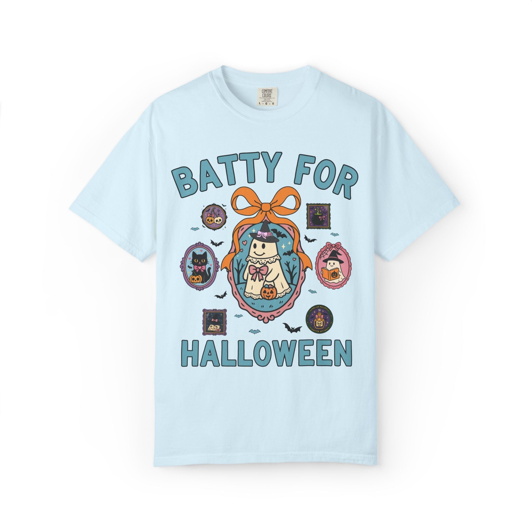 Batty for Halloween Tee Shirt with Cute Witchy Ghosts: Colorful Nostalgic Halloween Lover T-Shirt for Spooky Season, 90s Aesthetic Halloween - Opal and June