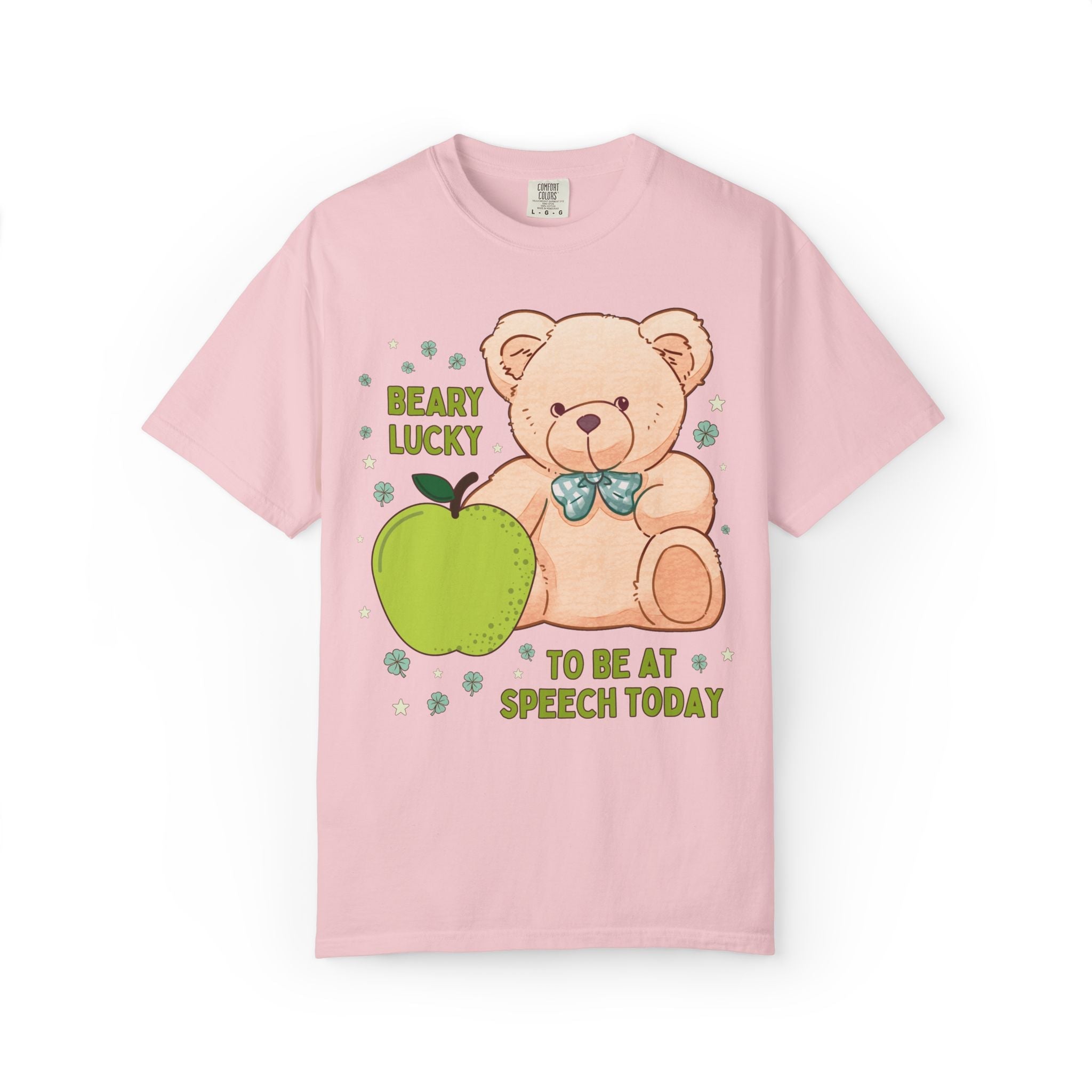 Beary Lucky to Be at Speech Today St Patrick's Day Tee, Nostalgic and Maximalist Matching Teacher Tee Shirt with Cute Clovers, Cottagecore Bear - Opal and June